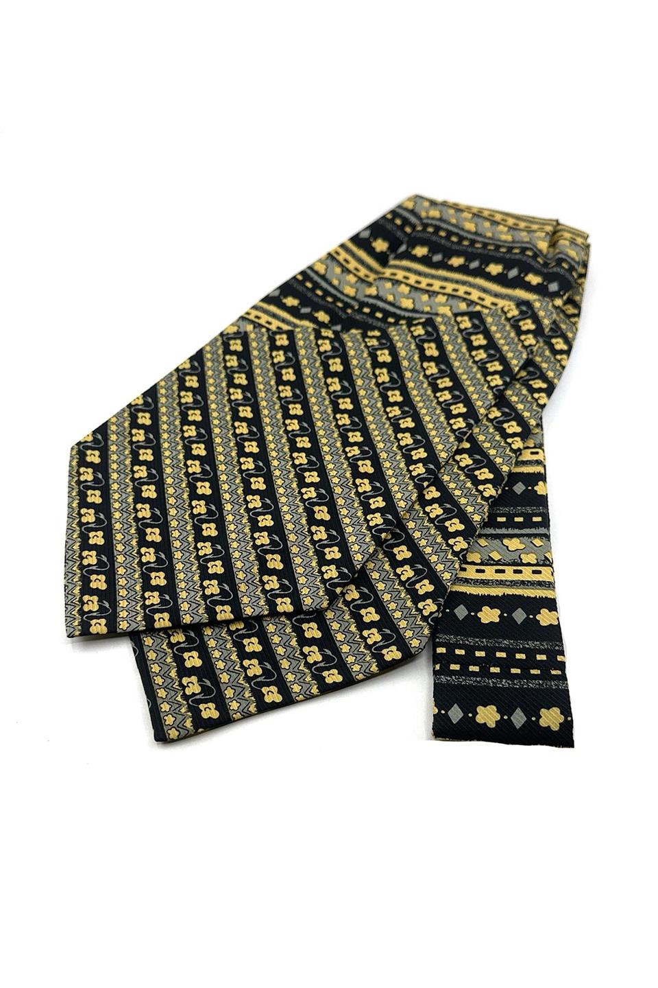 Sarı - Siyah Motif Desen Erkek Ascot Fular K645