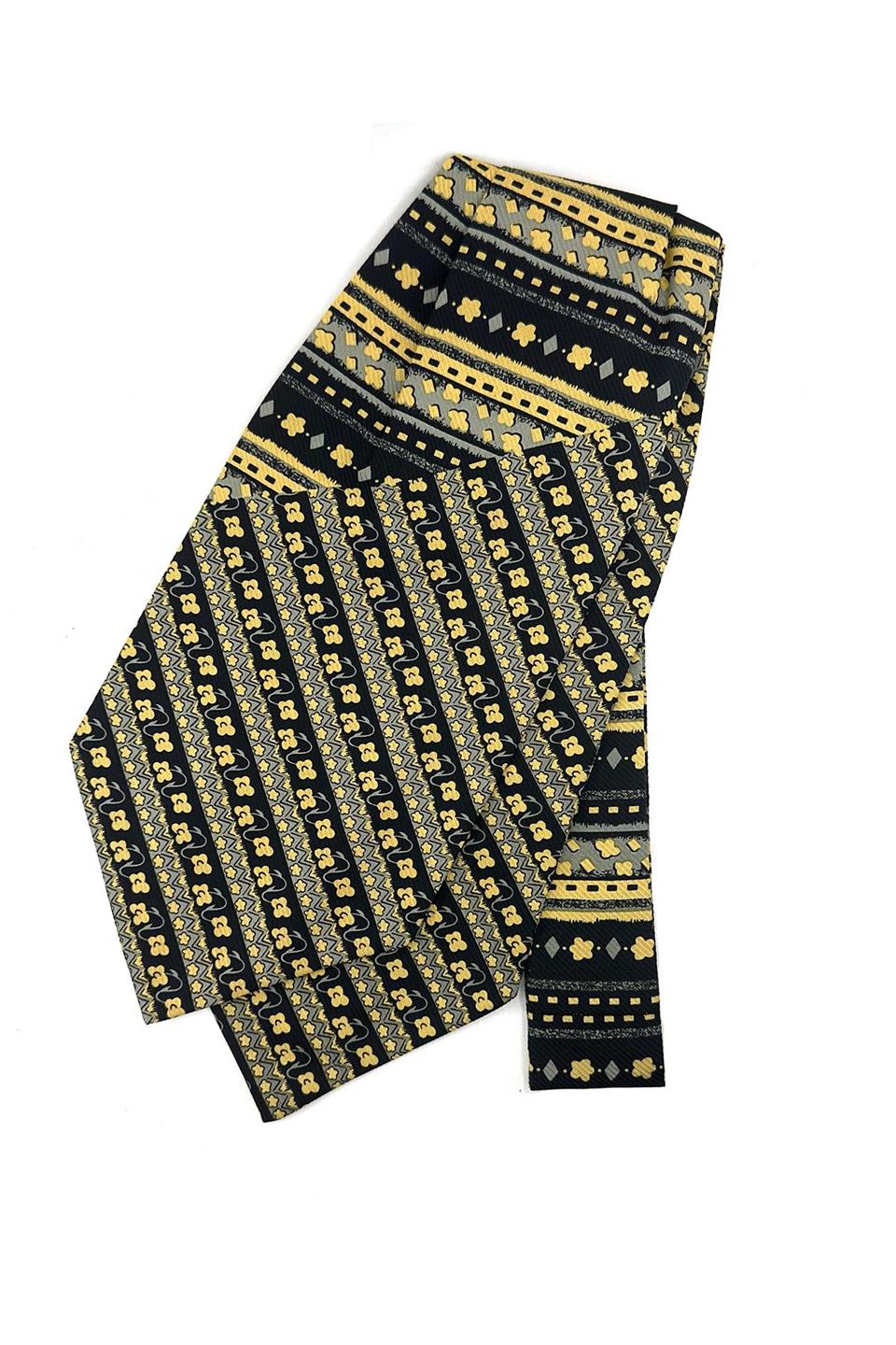 Sarı - Siyah Motif Desen Erkek Ascot Fular K645
