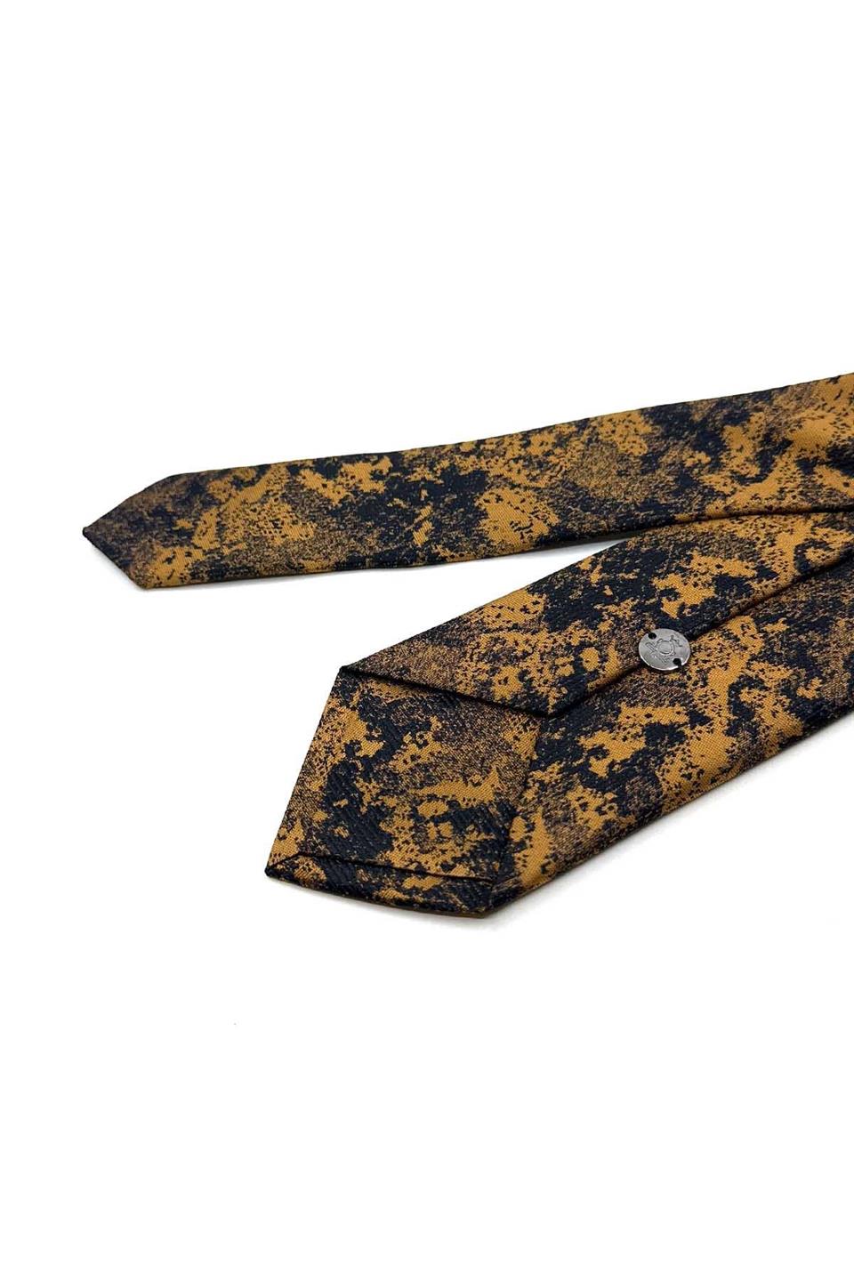 Sarı - Siyah Motif Desen İnce Kravat SK8071