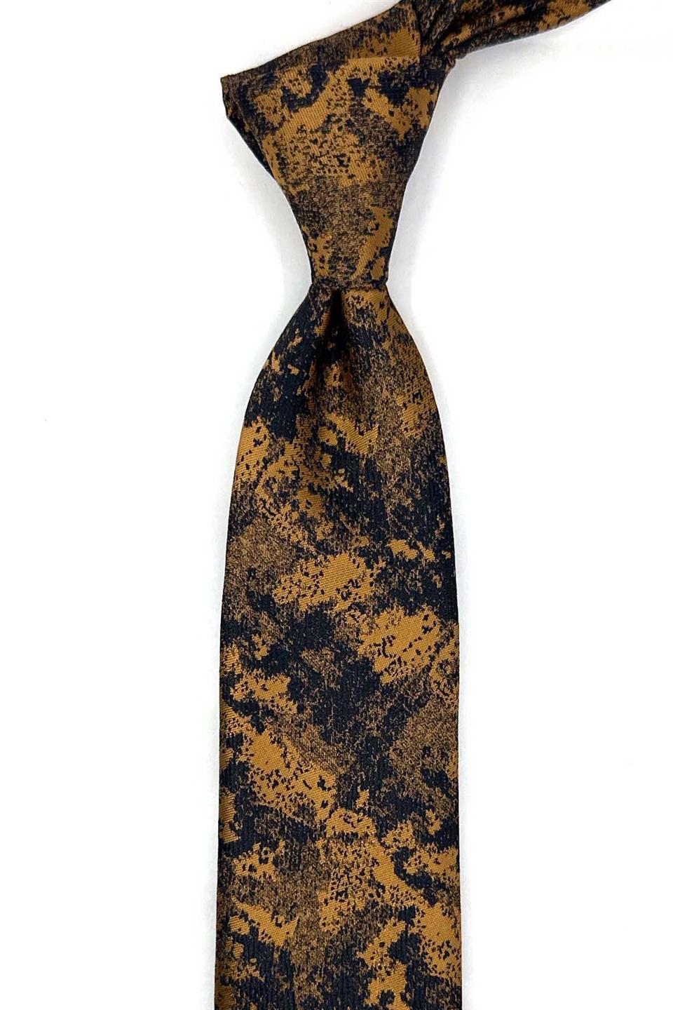 Sarı - Siyah Motif Desen İnce Kravat SK8071