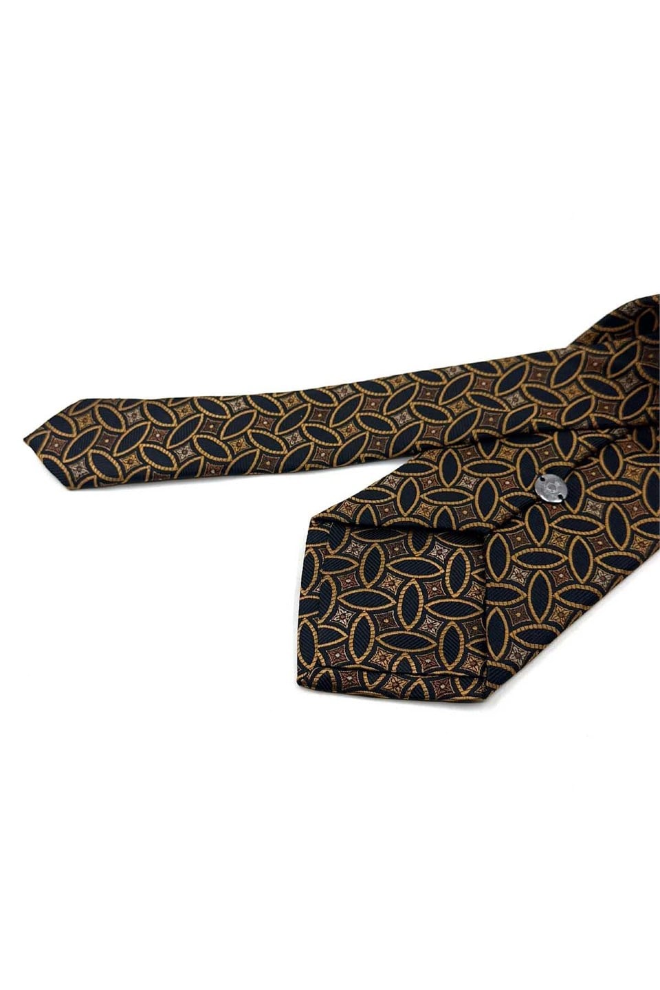 Sarı Siyah Motif Desen Mendilli Klasik Kravat KK13986