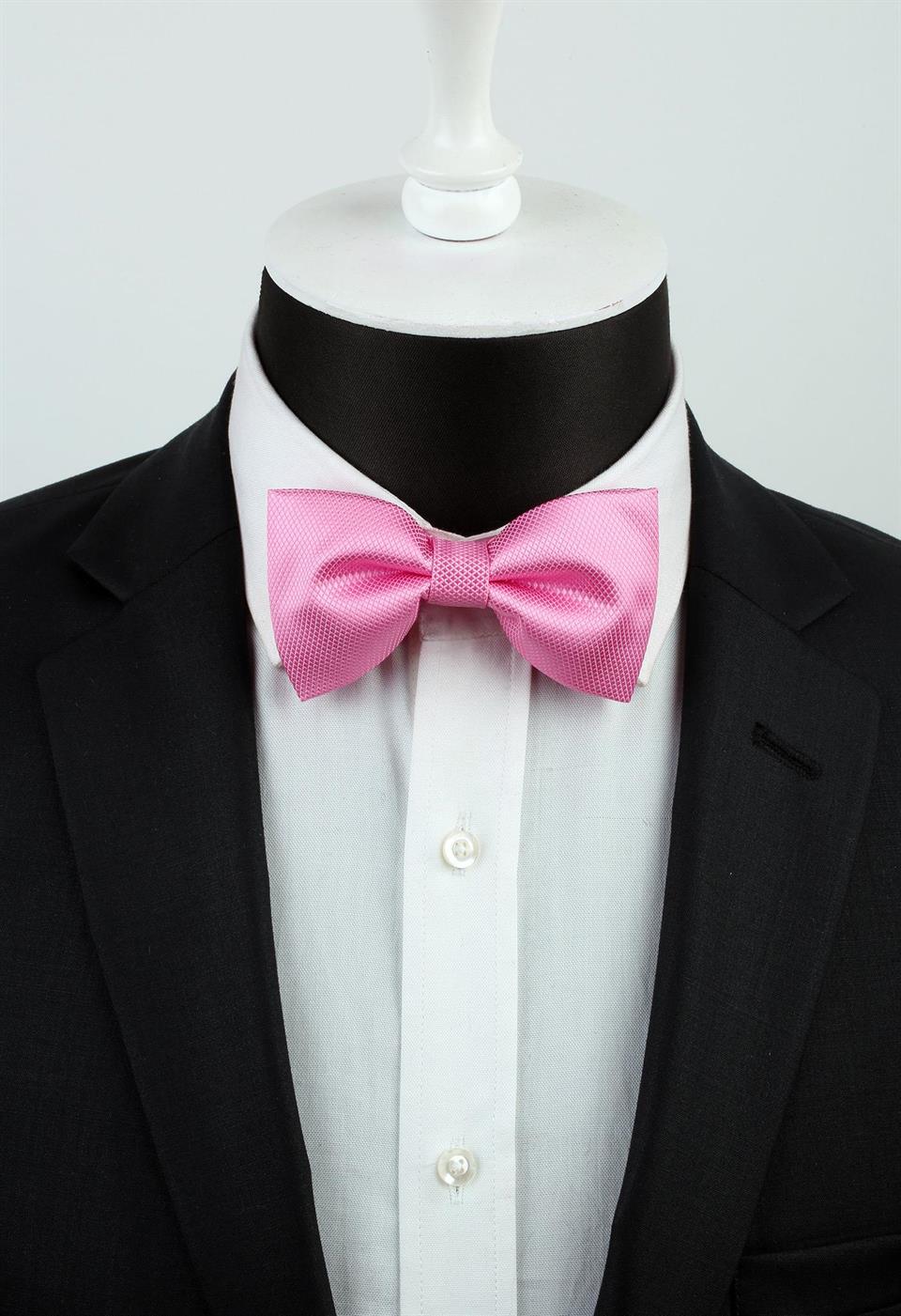 Şeker Pembe Kendinden Desenli Papyon P492