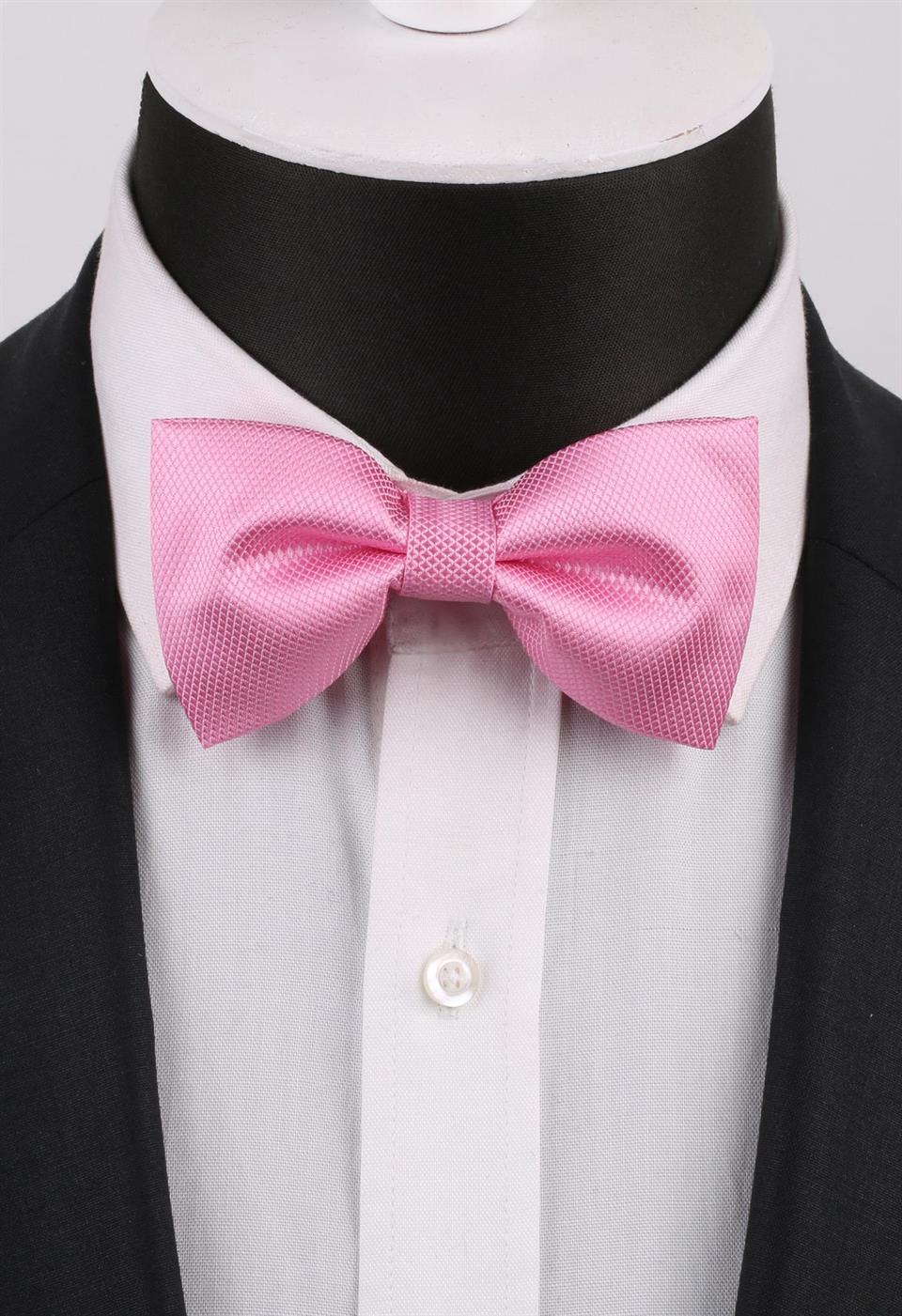 Şeker Pembe Kendinden Desenli Papyon P492