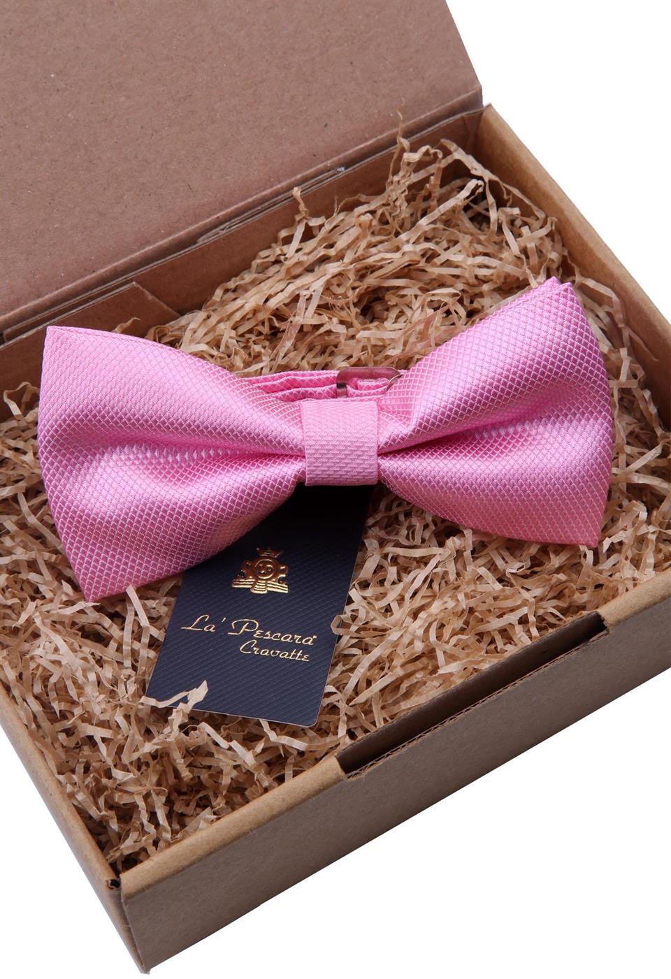 Şeker Pembe Kendinden Desenli Papyon P492