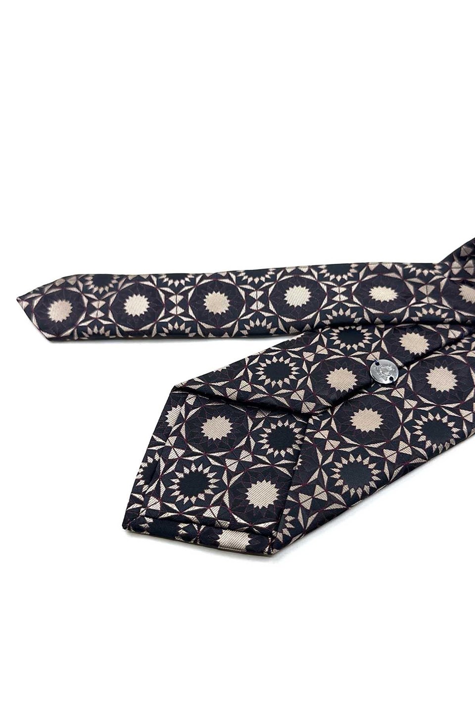 Siyah Bej Motif Desen Mendilli Klasik Kravat KK13913
