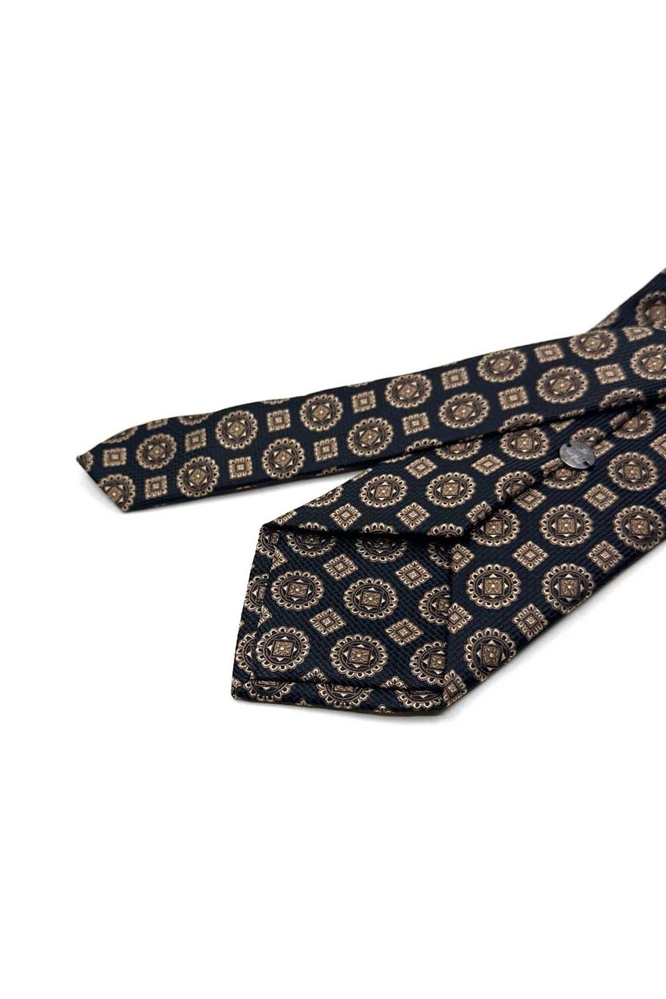 Siyah - Bej Motif Desen Mendilli Klasik Kravat KK13536