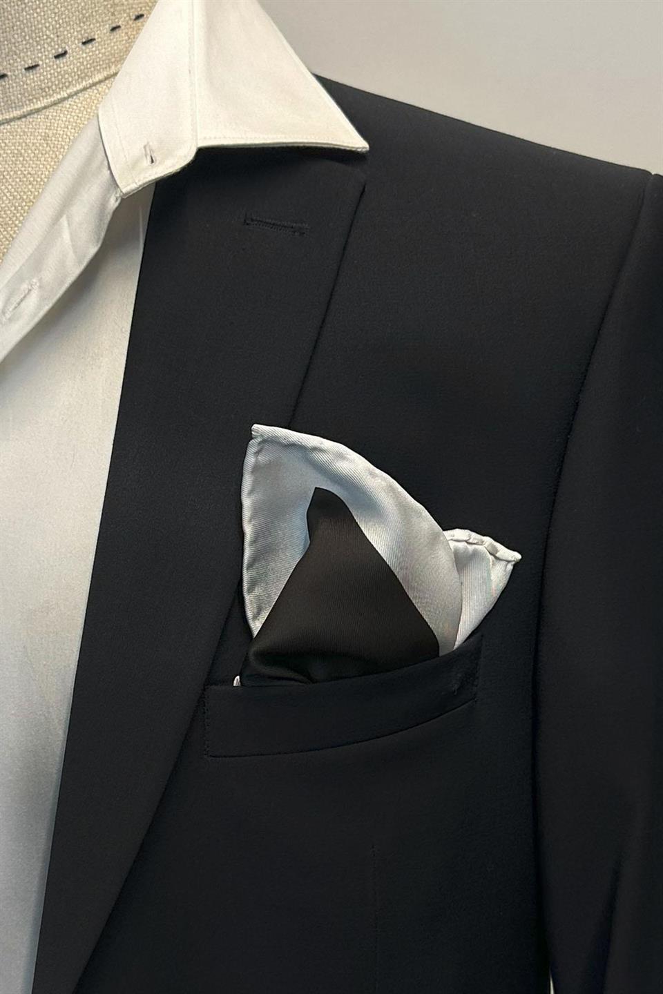 Siyah - Beyaz Düz Erkek Cep Mendili SPS647-133