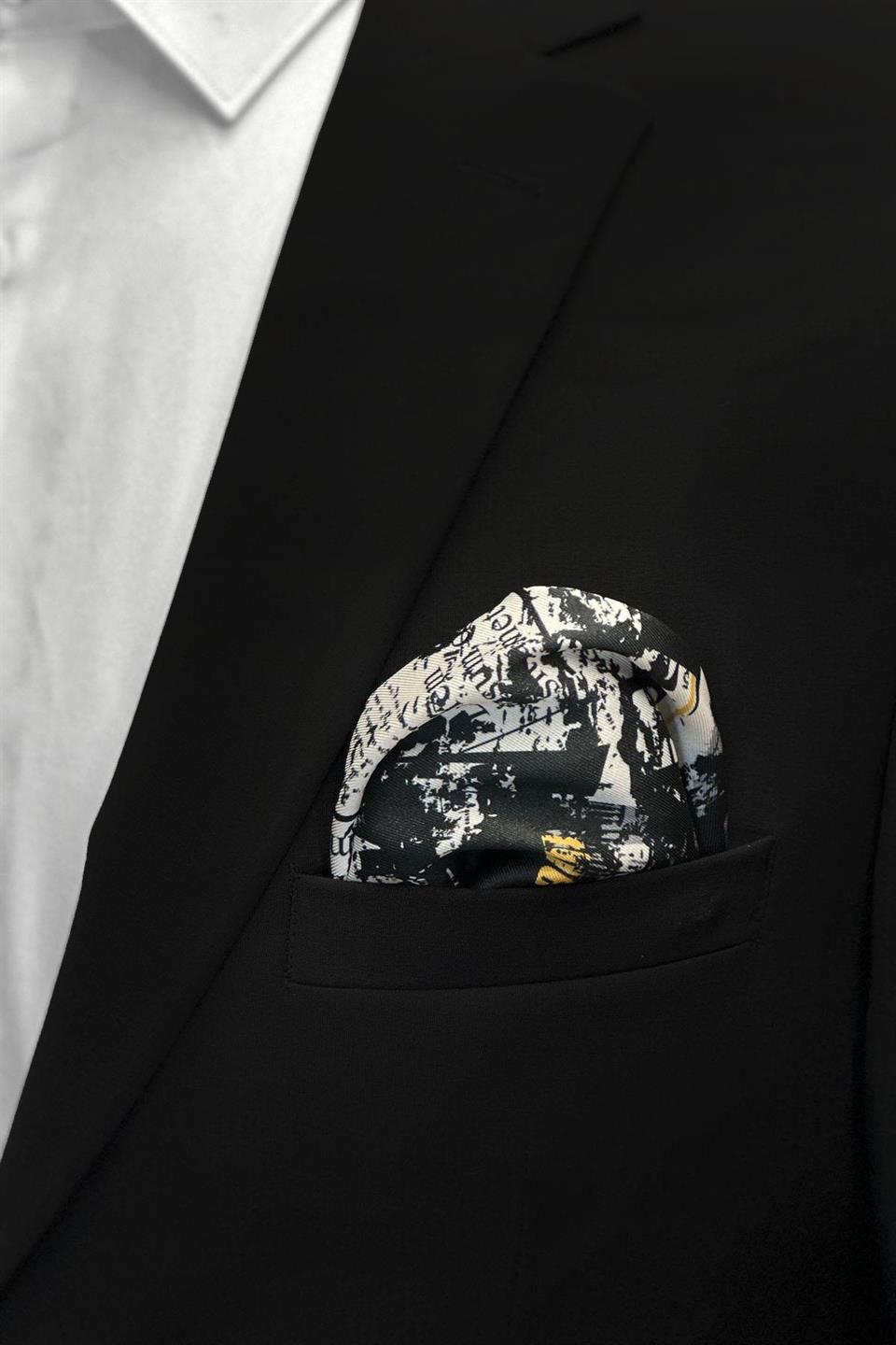 Siyah - Beyaz Motif Desen Erkek Cep Mendili SPS547-2