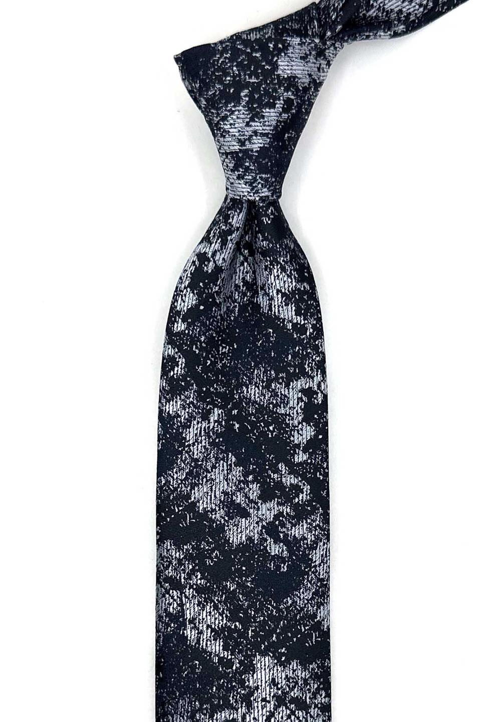 Siyah - Beyaz Motif Desen İnce Kravat SK8070