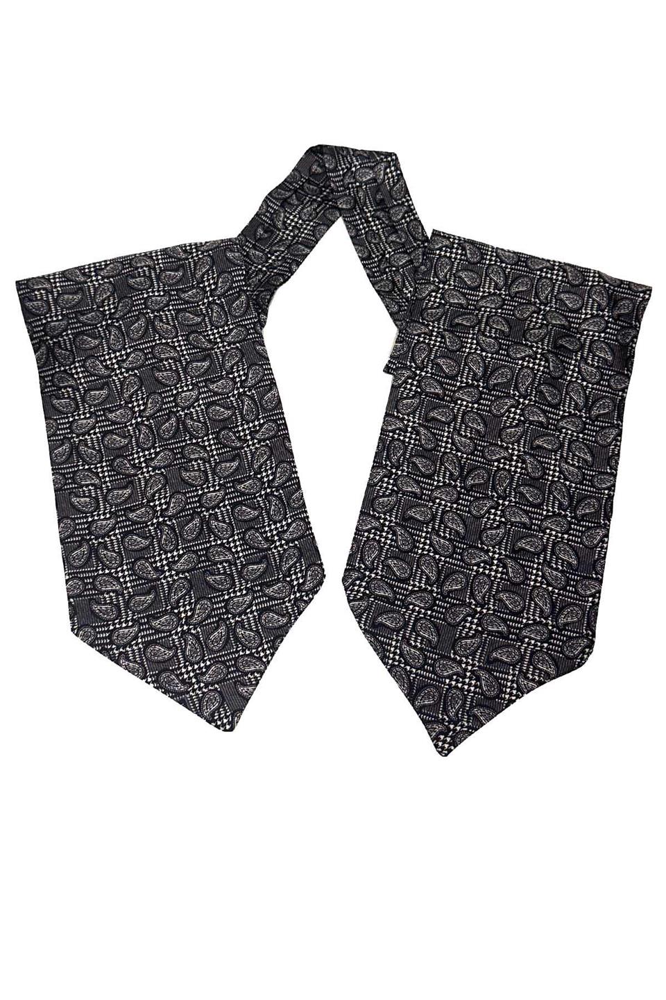 Siyah - Beyaz Şal Desen İtalyan İpek Erkek Ascot K621