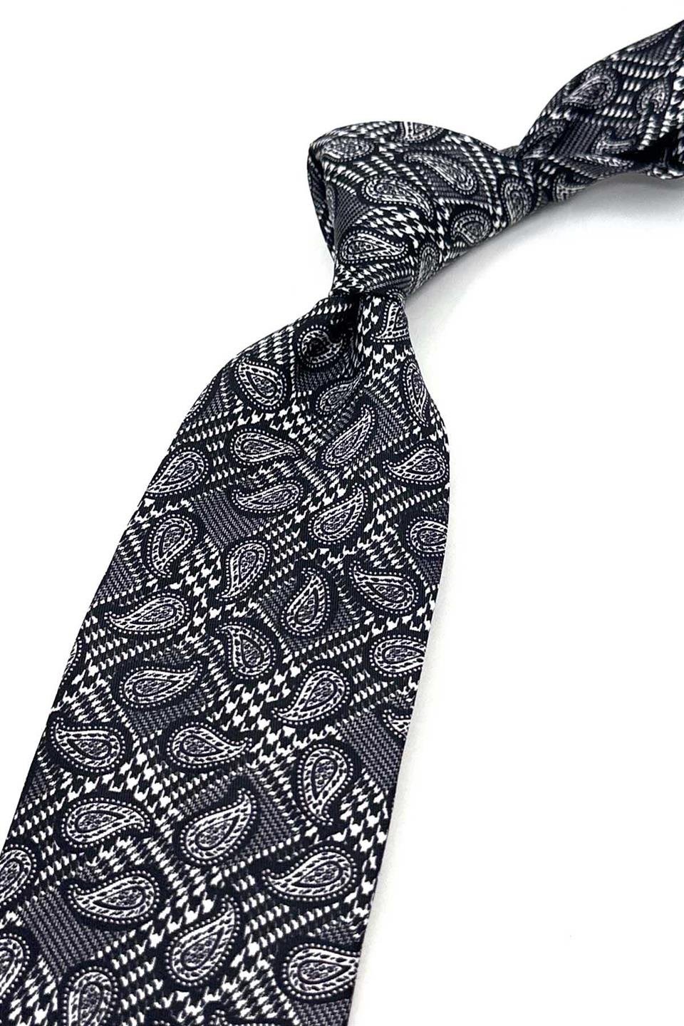 Siyah - Beyaz Şal Desen İtalyan İpek Kravat İK1691