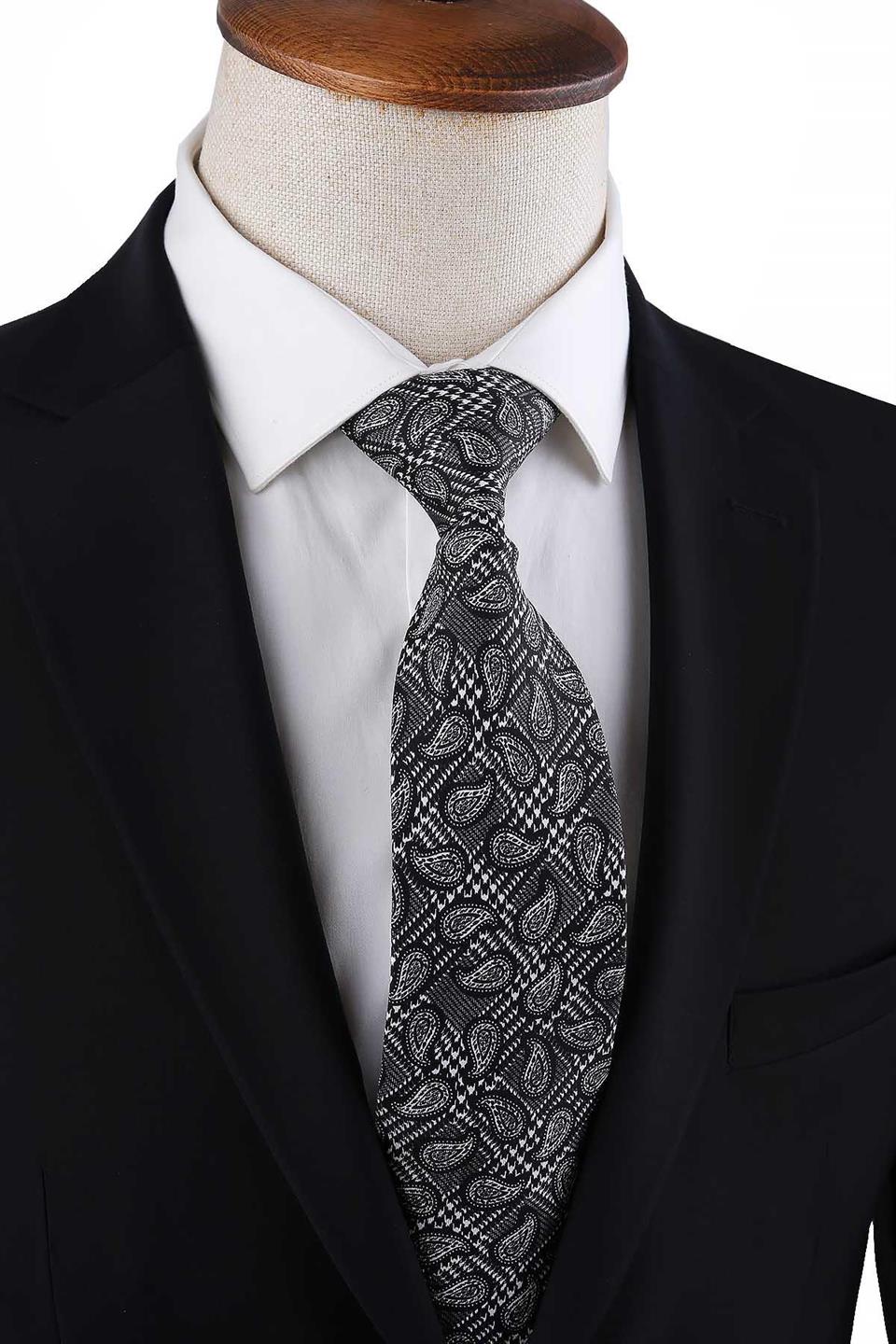 Siyah - Beyaz Şal Desen İtalyan İpek Kravat İK1691