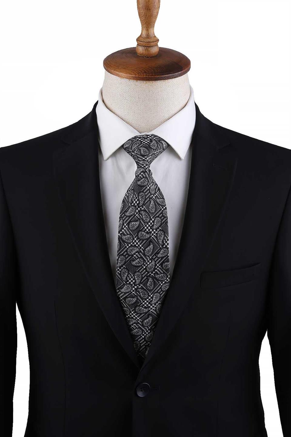 Siyah - Beyaz Şal Desen İtalyan İpek Kravat İK1691