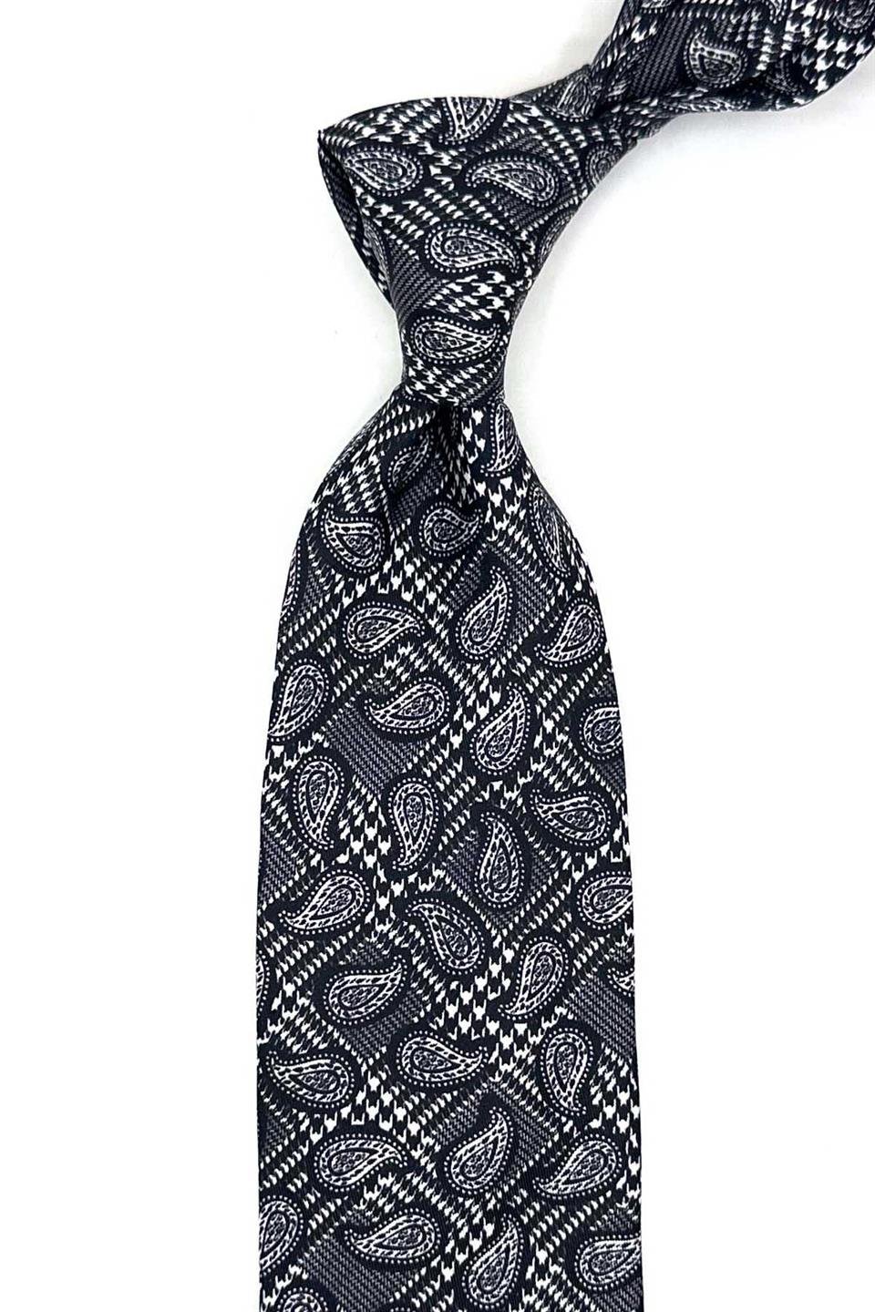 Siyah - Beyaz Şal Desen İtalyan İpek Kravat İK1691
