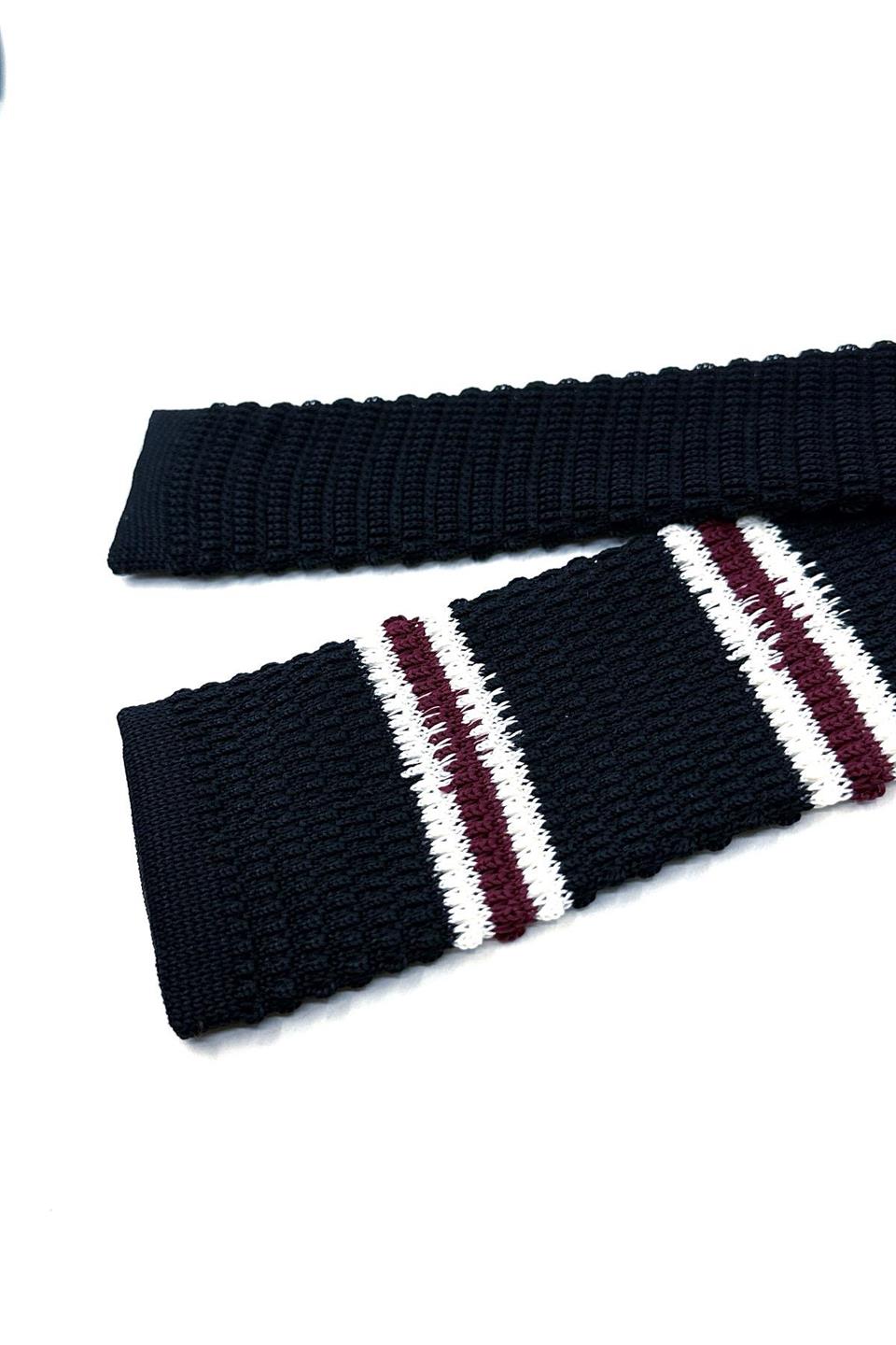 Siyah - Bordo Çizgili Örgü Kravat ÖR8375