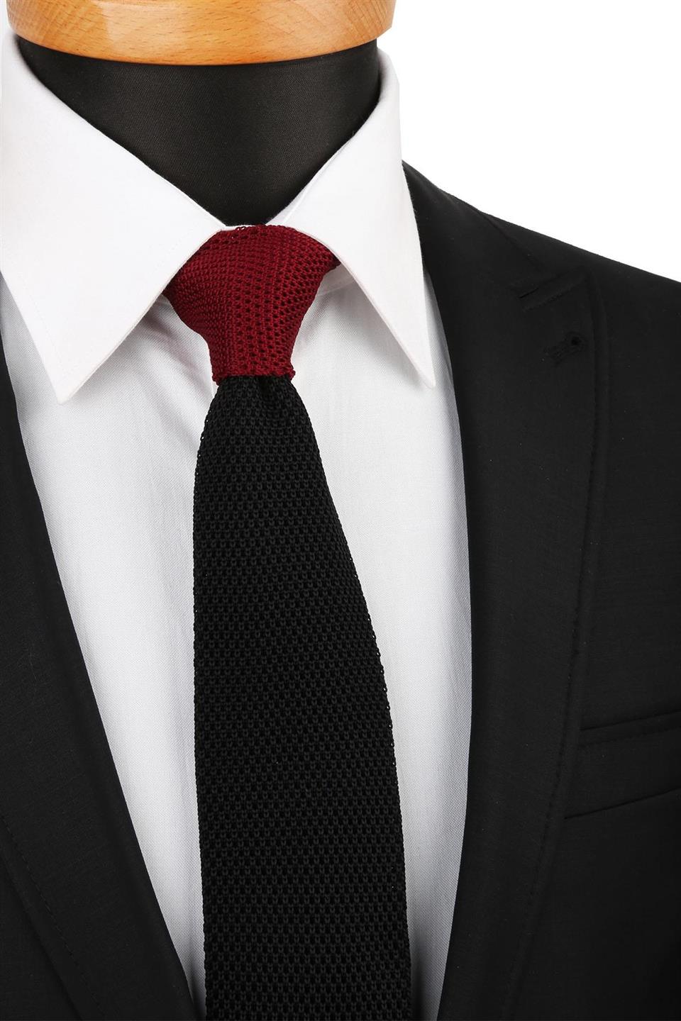 Siyah - Bordo Düz Örgü Kravat ÖR8272