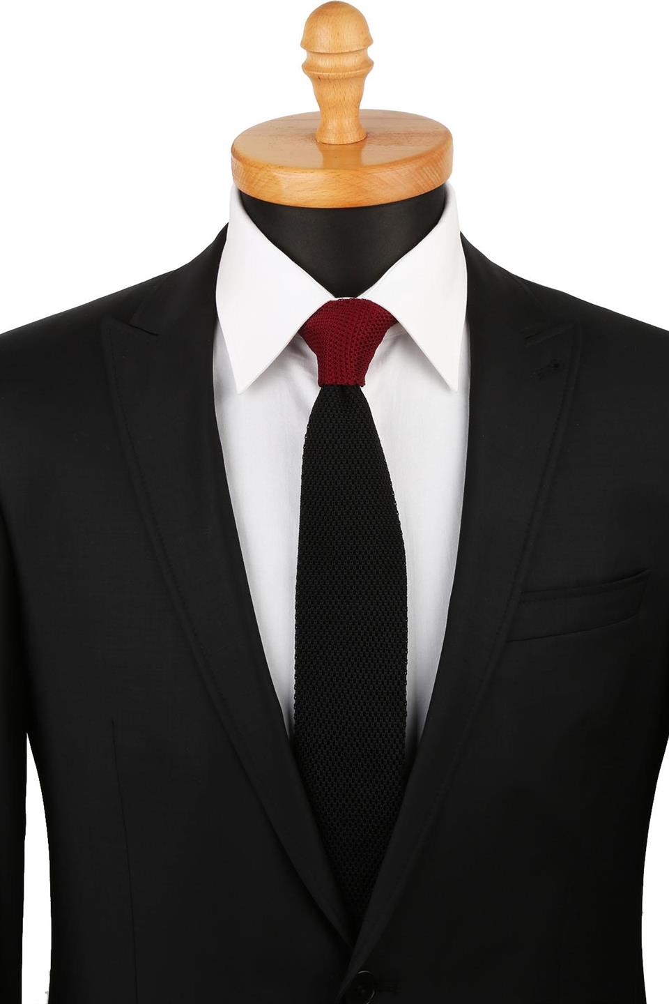 Siyah - Bordo Düz Örgü Kravat ÖR8272