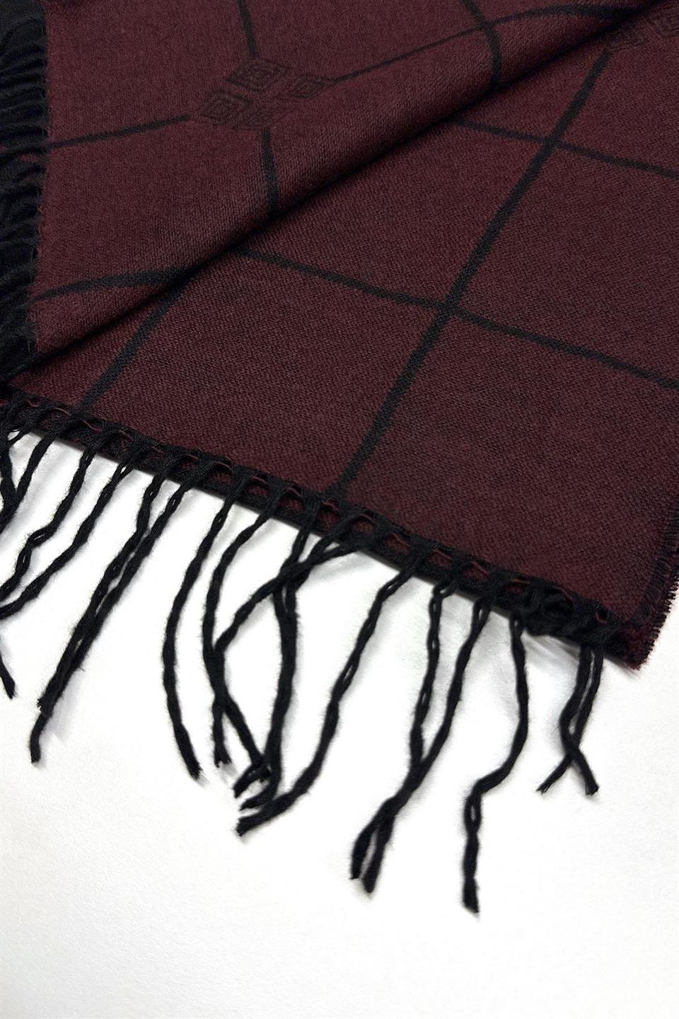 Siyah - Bordo Ekose Desen Erkek Kaşkol K523