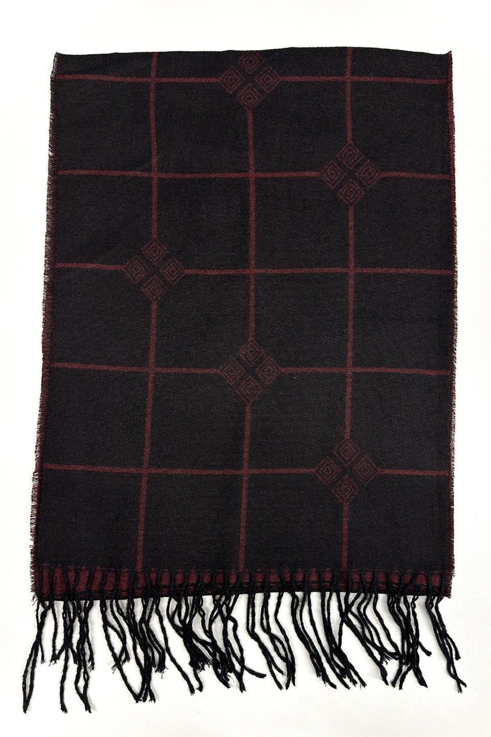 Siyah - Bordo Ekose Desen Erkek Kaşkol K523