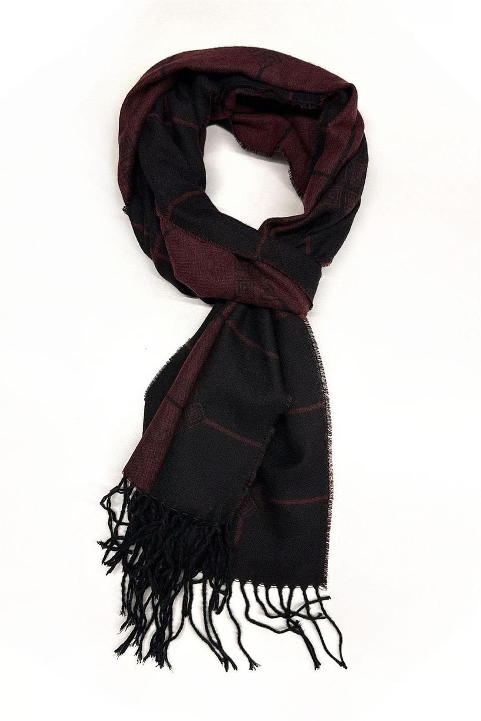 Siyah - Bordo Ekose Desen Erkek Kaşkol K523