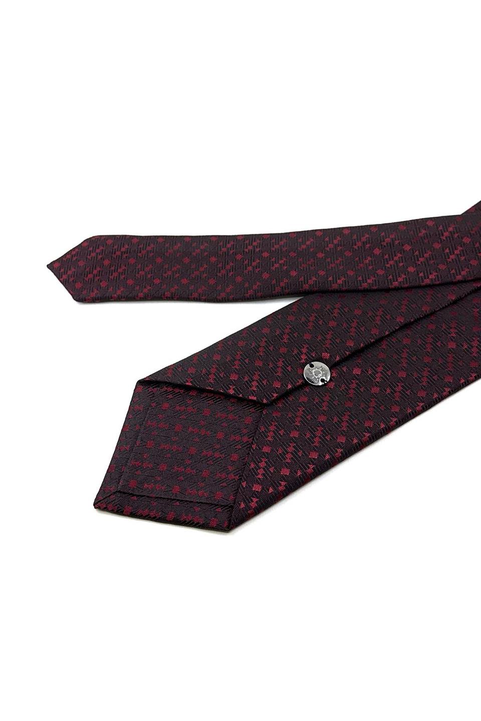 Siyah - Bordo Motif Desen Mendilli Klasik Kravat KK12009