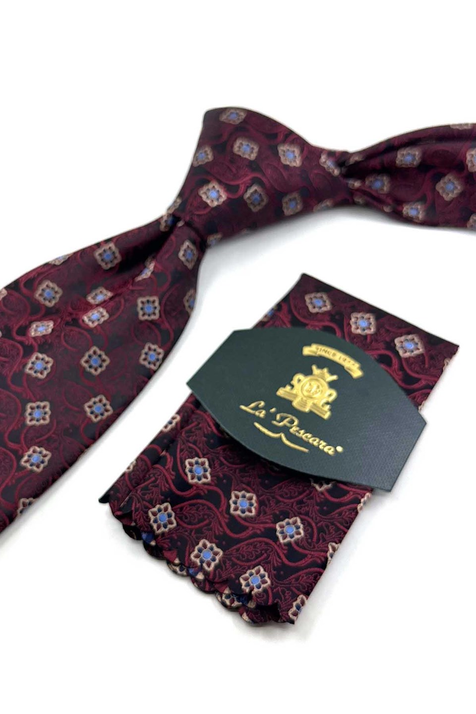 Siyah Bordo Motif Desen Mendilli Klasik Kravat KK13889