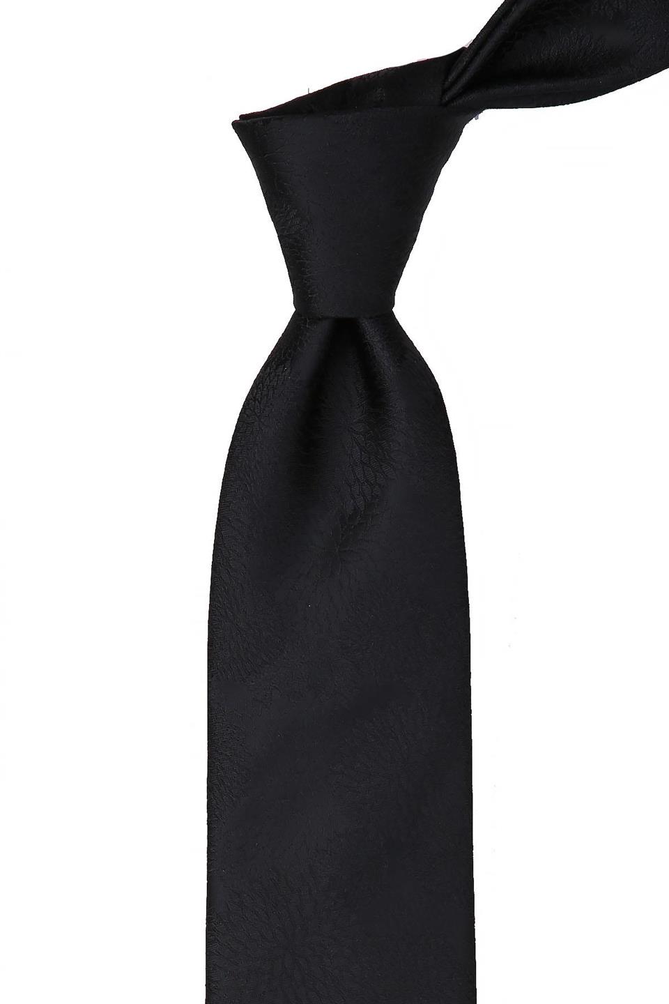 Siyah Çiçek Desen Mendilli Klasik Kravat KK10479