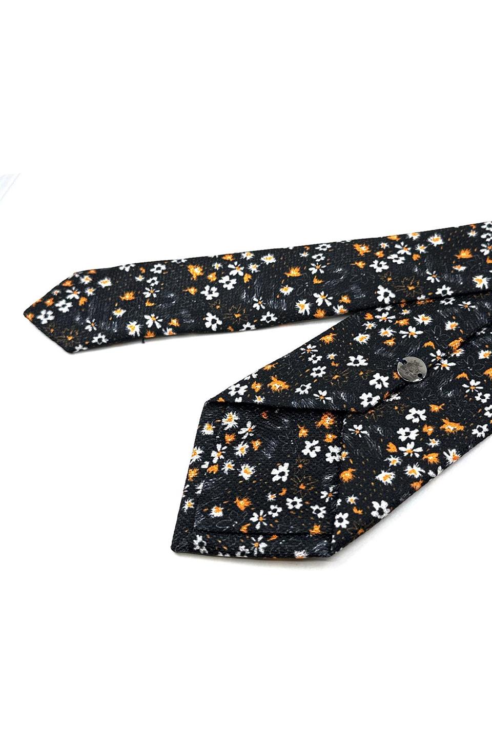 Siyah Çiçek Desen Mendilli Klasik Kravat KK11946