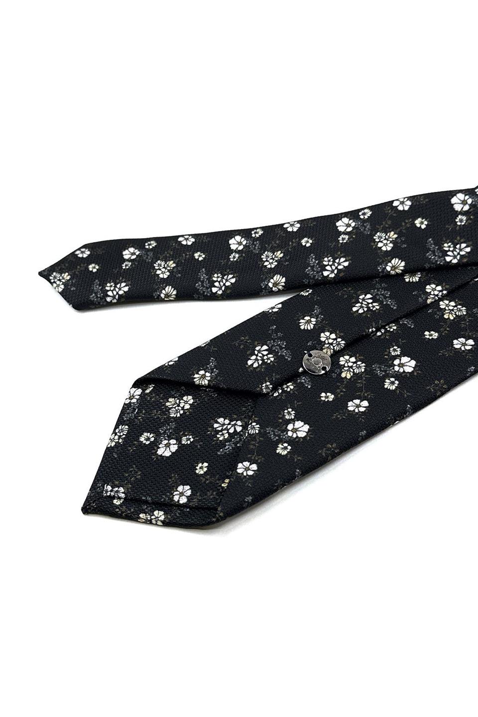 Siyah Çiçek Desen Mendilli Klasik Kravat KK11944