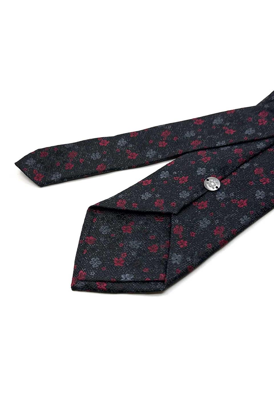 Siyah Çiçek Desen Mendilli Klasik Kravat KK13439