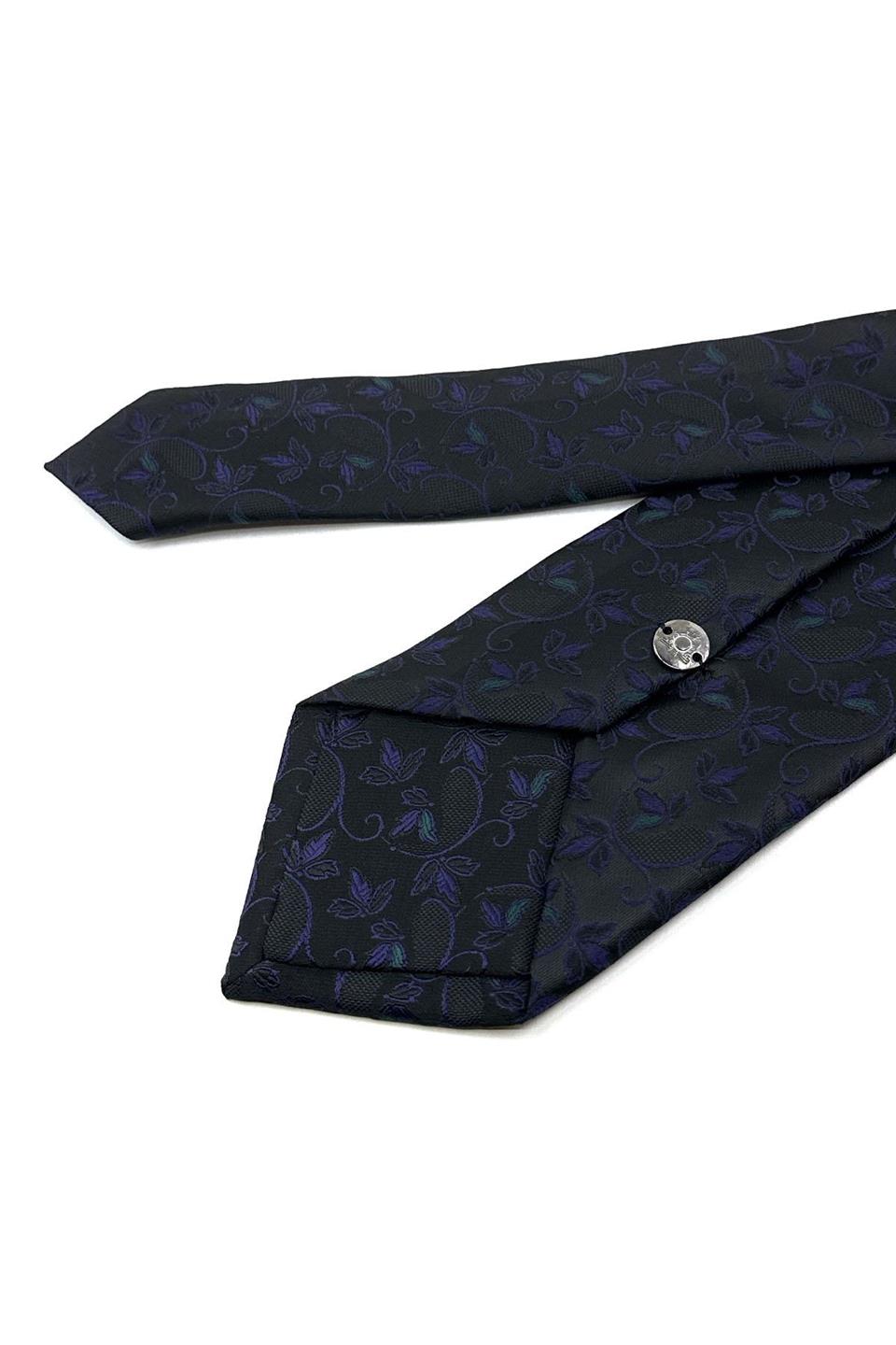 Siyah Çiçek Desen Mendilli Klasik Kravat KK12038