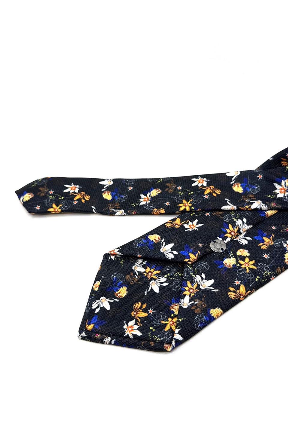 Siyah Çiçek Desen Mendilli Klasik Kravat KK11785