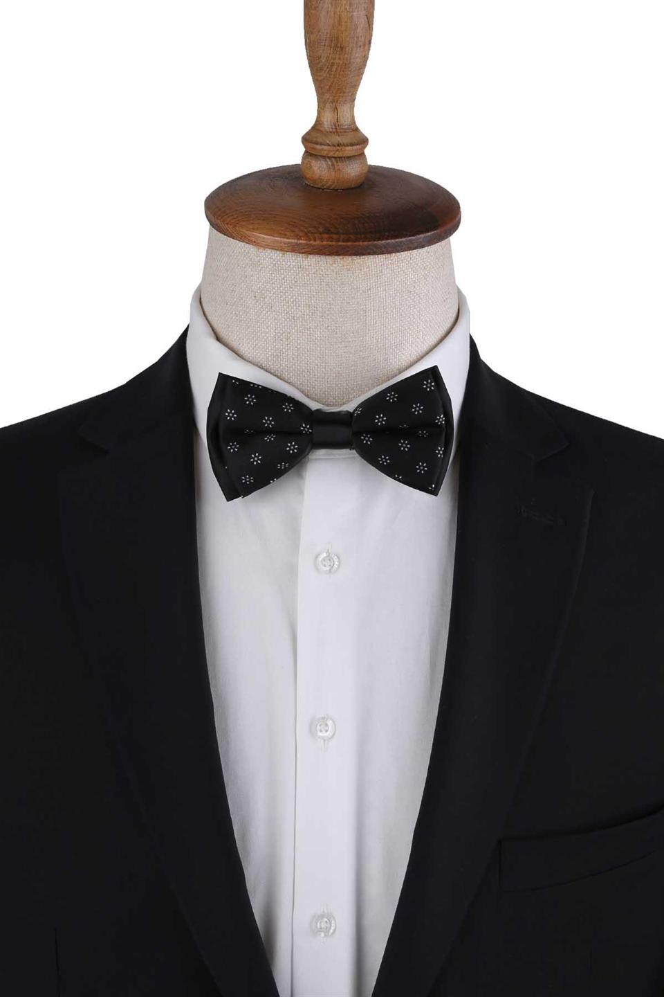 Siyah Çiçek Desen Papyon P1979