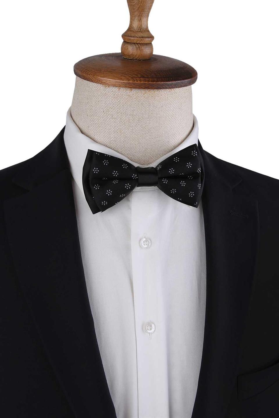 Siyah Çiçek Desen Papyon P1979