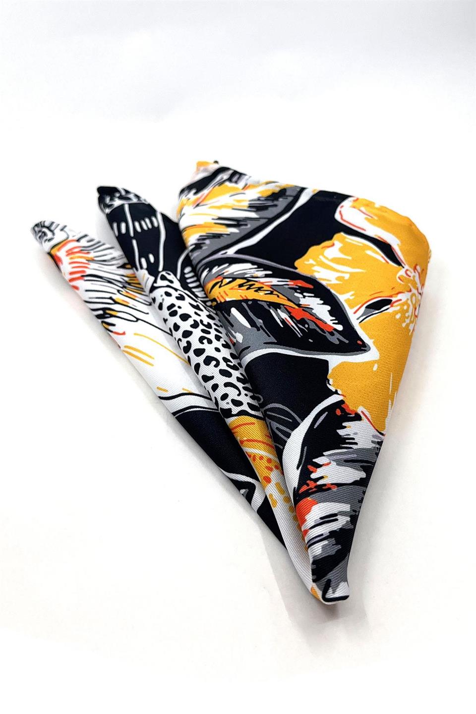 Siyah Çiçek Motif Erkek Cep Mendili SPS560-41