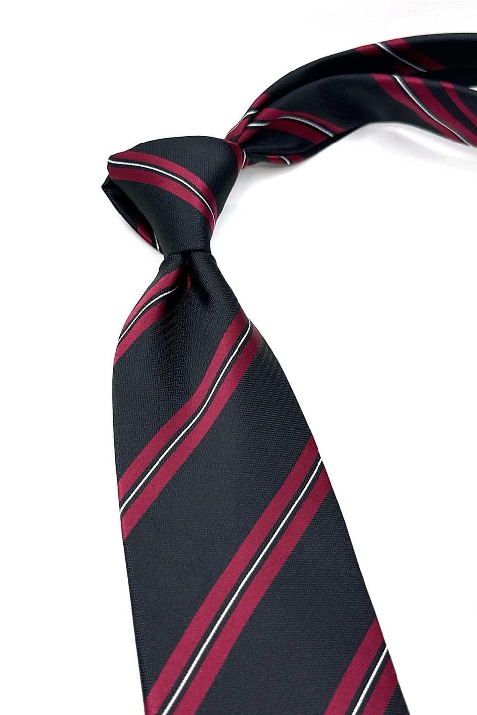 Siyah Çizgi Desen Mendilli Klasik Kravat KK12826