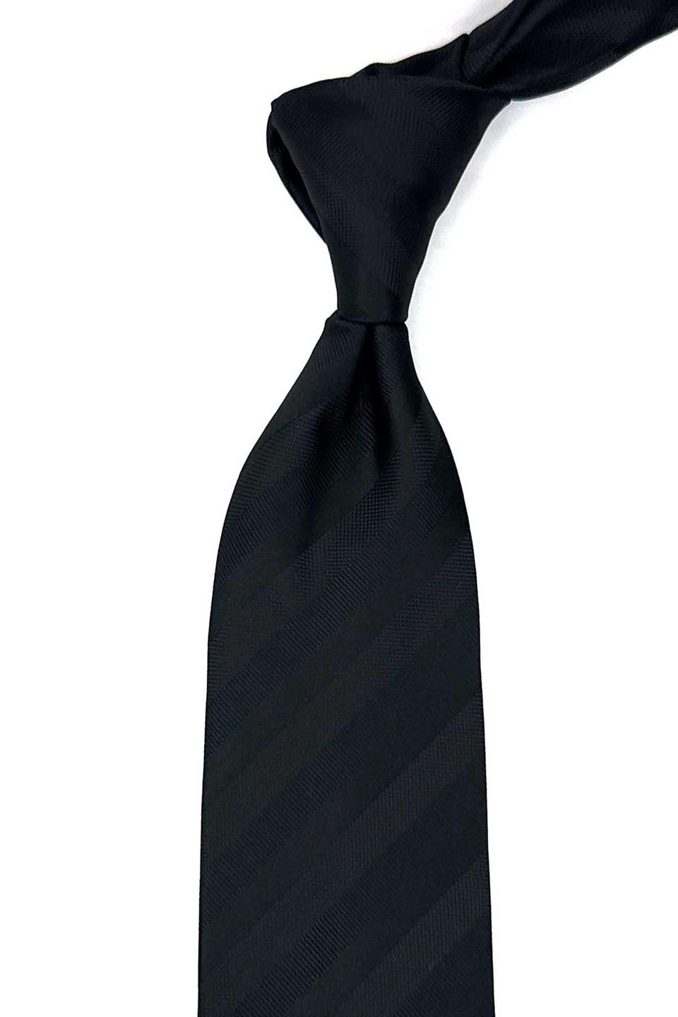 Siyah Çizgi Desen Mendilli Klasik Kravat KK12578