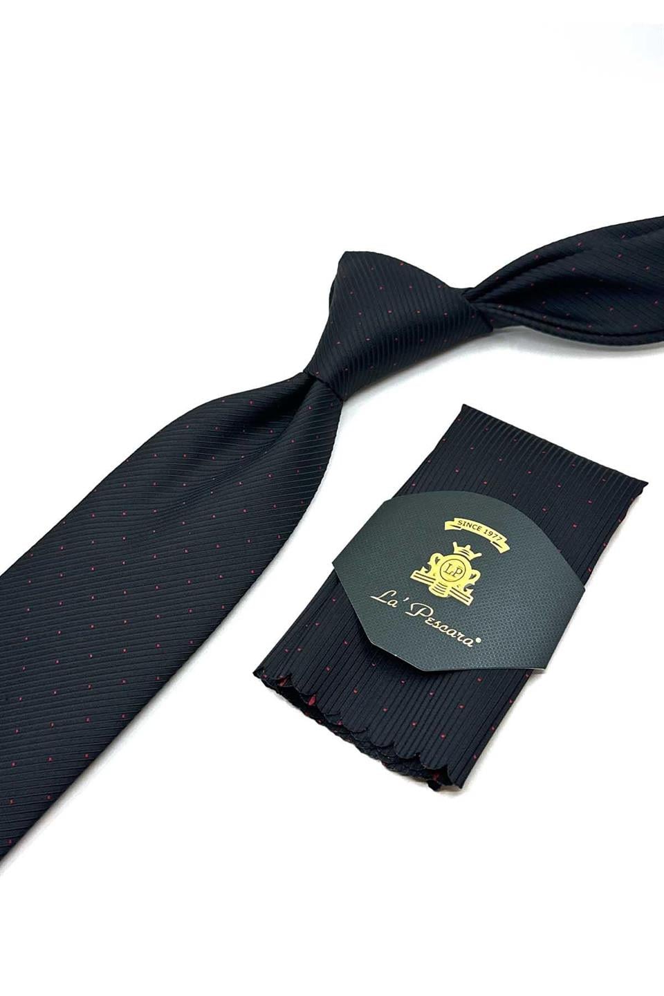 Siyah Çizgi Desen Mendilli Klasik Kravat KK13084