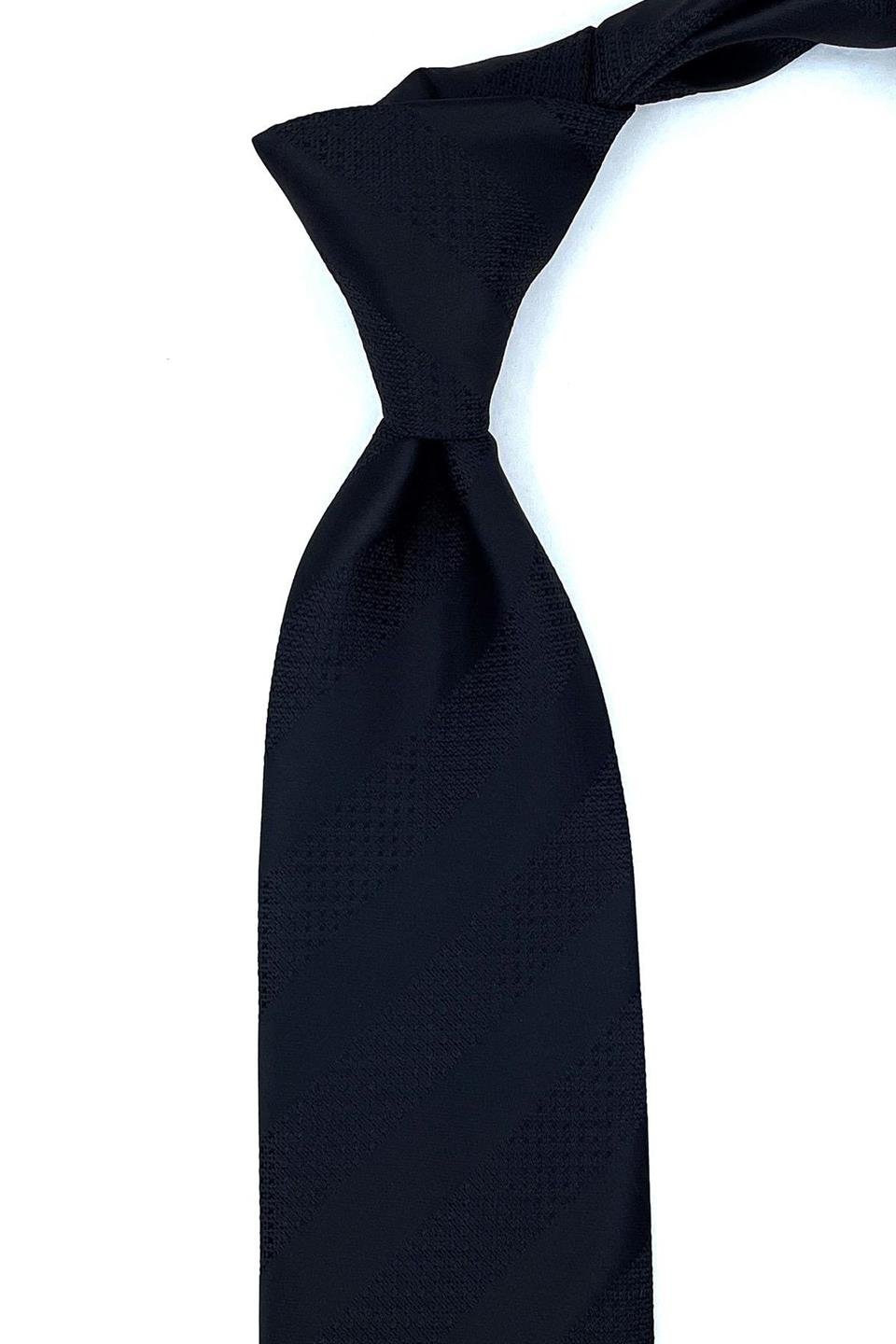 Siyah Çizgi Desen Mendilli Klasik Kravat KK10988