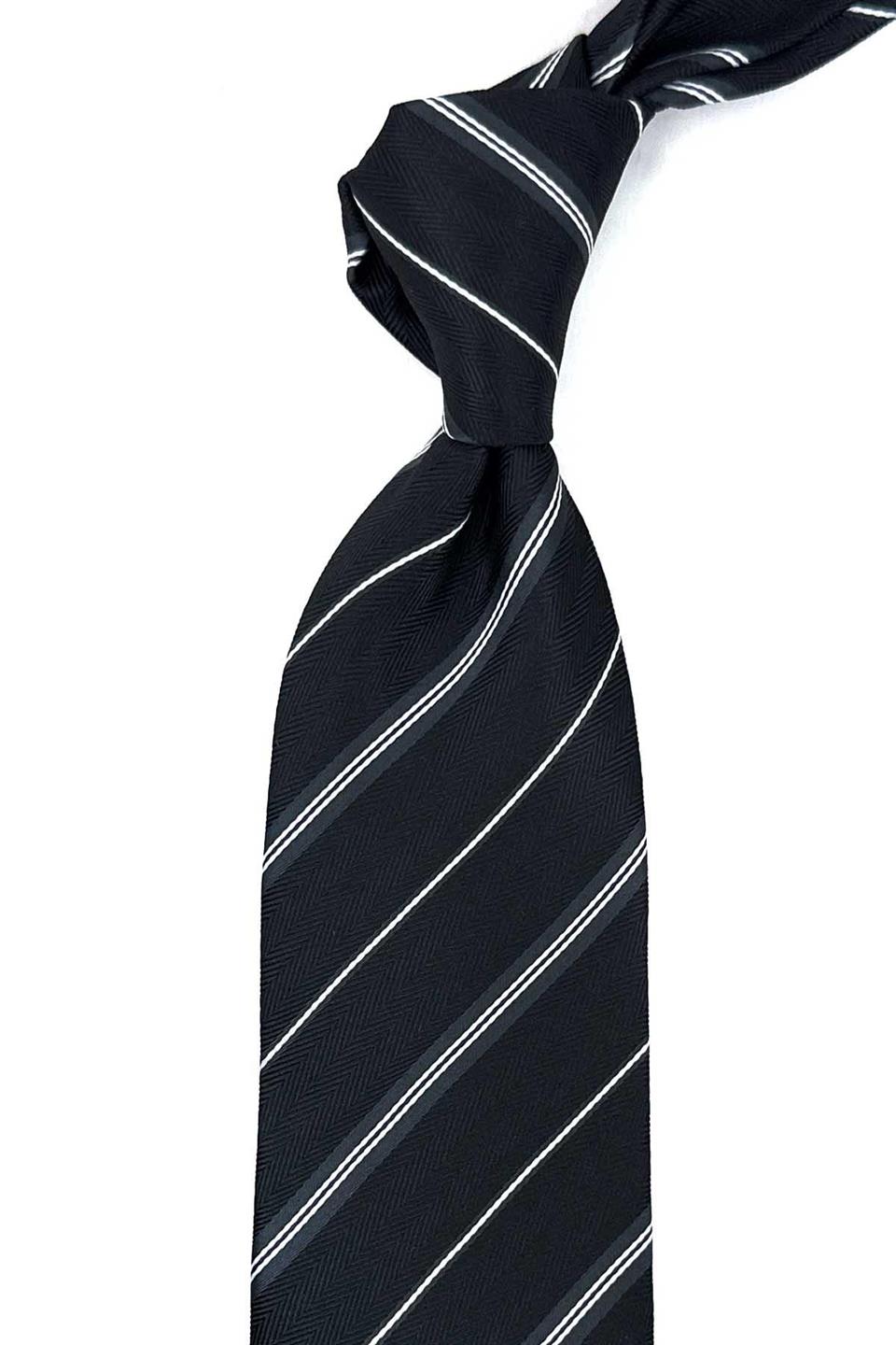 Siyah Çizgi Desen Mendilli Klasik Kravat KK12497