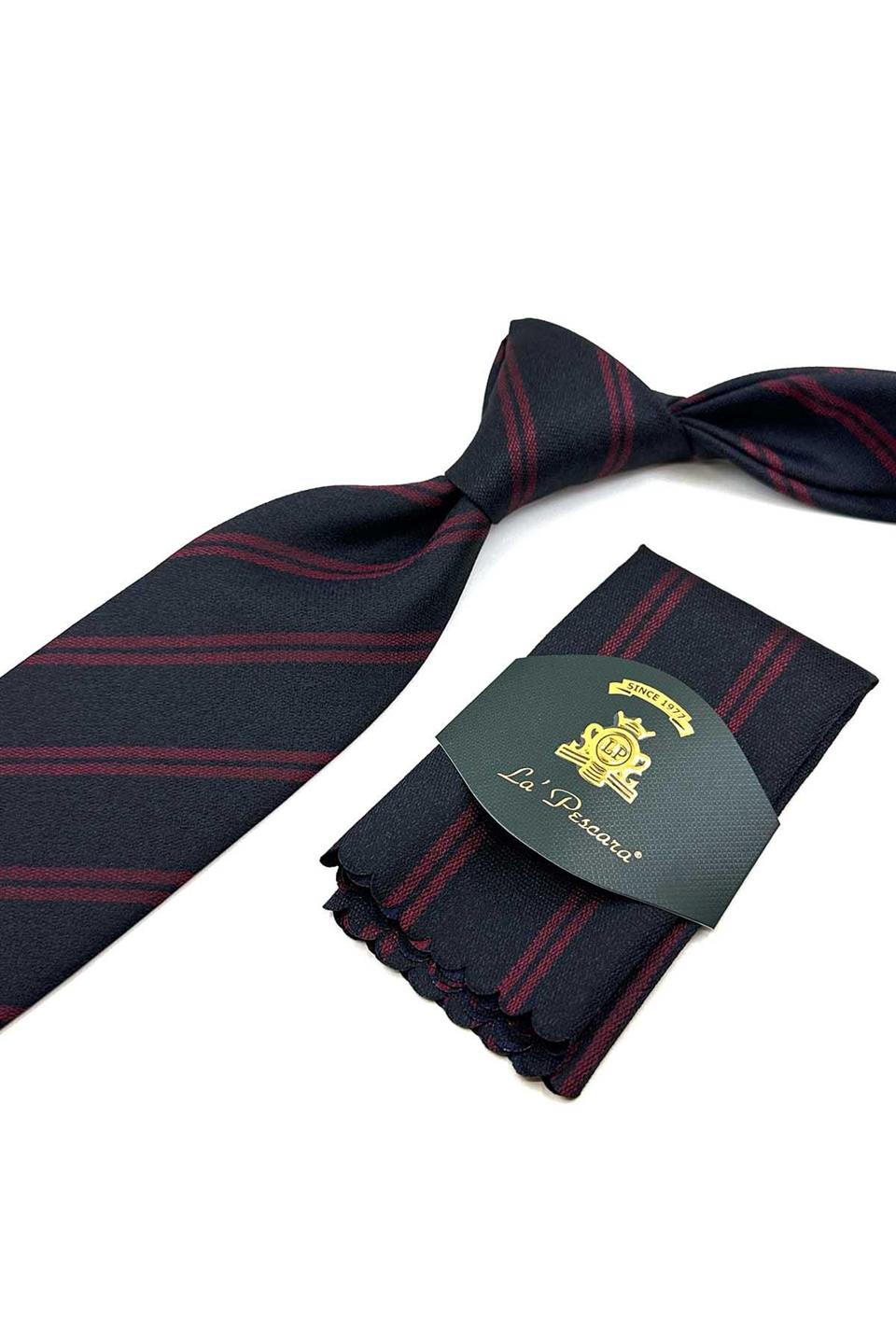 Siyah Çizgi Desen Mendilli Klasik Kravat KK12459