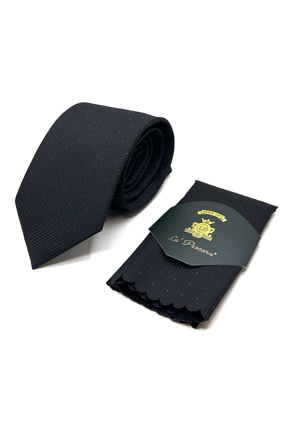 Siyah Çizgi Desen Mendilli Klasik Kravat KK13084