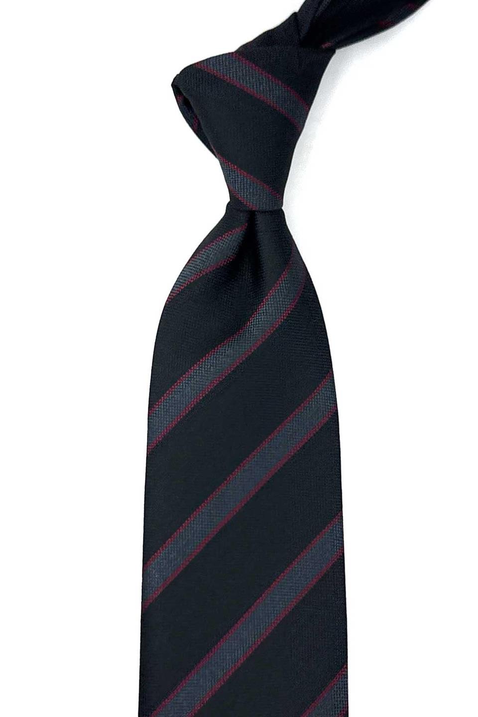 Siyah Çizgi Desen Mendilli Klasik Kravat KK12671