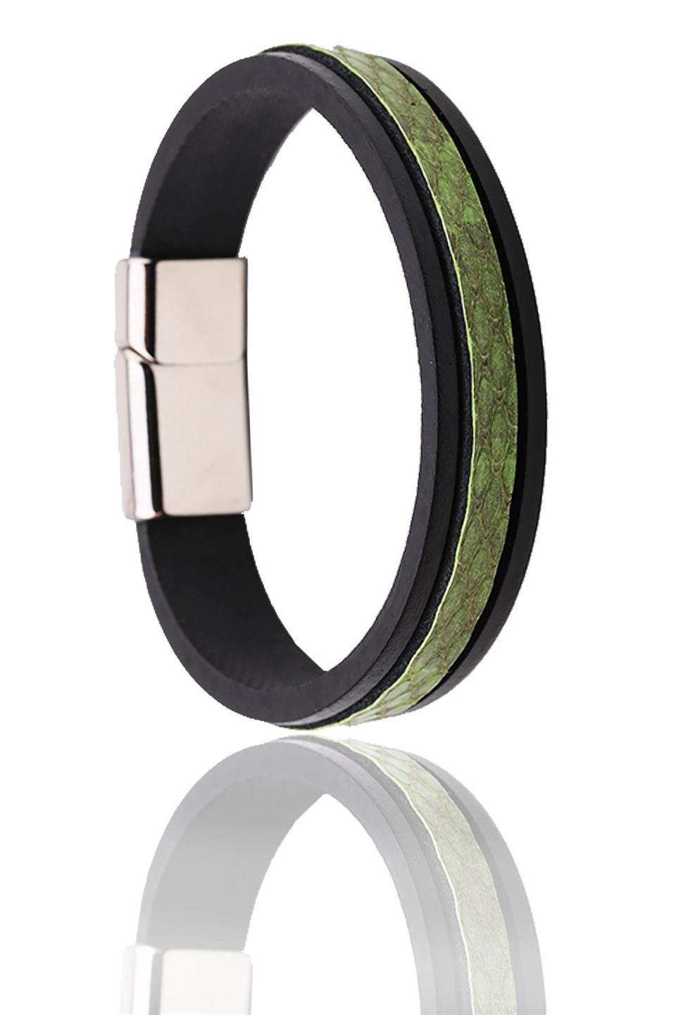 Siyah Croco Motifli Deri Çelik Erkek Bileklik BLK1653