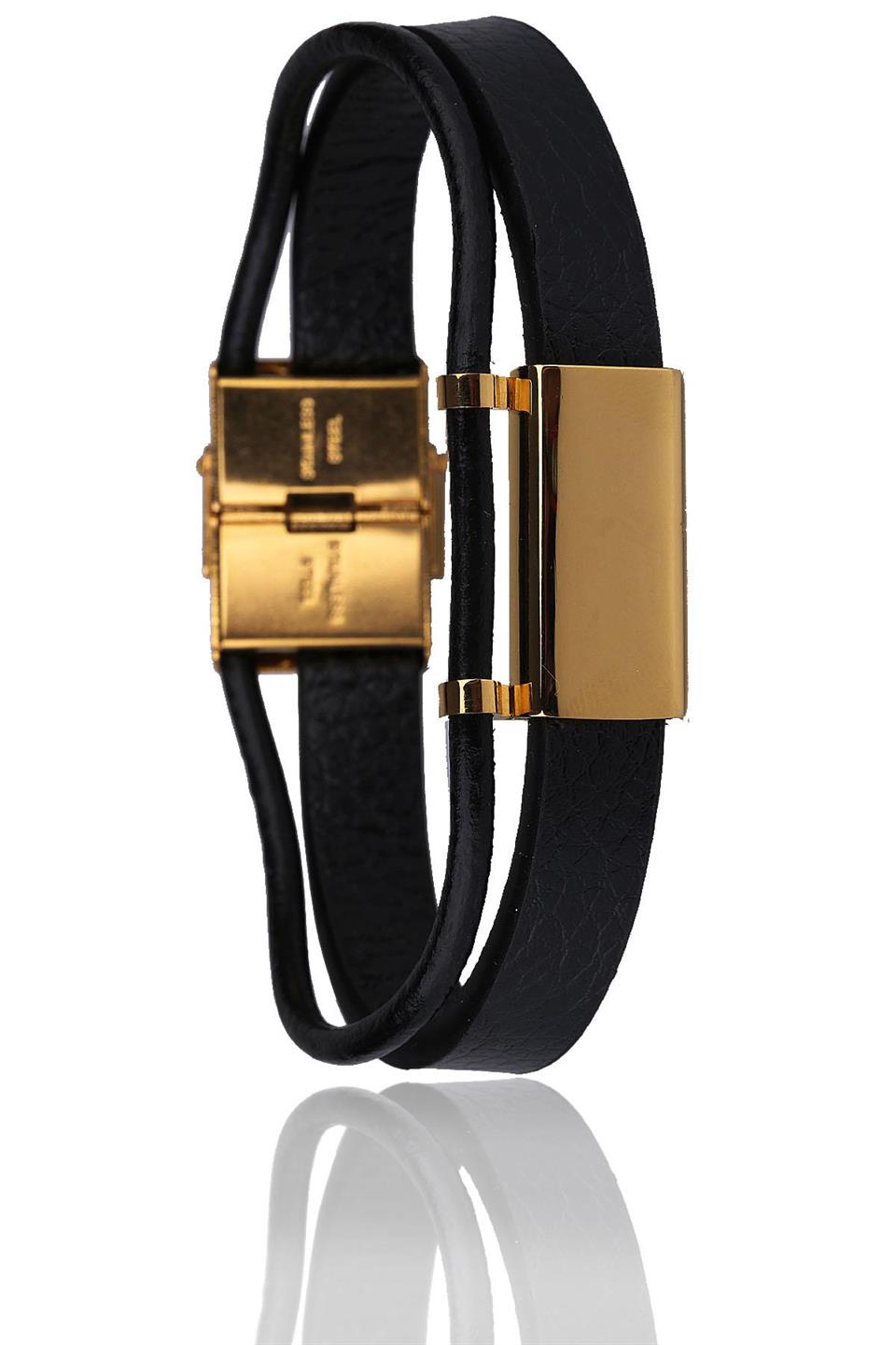 Siyah Deri Çelik Erkek Bileklik BLK1507