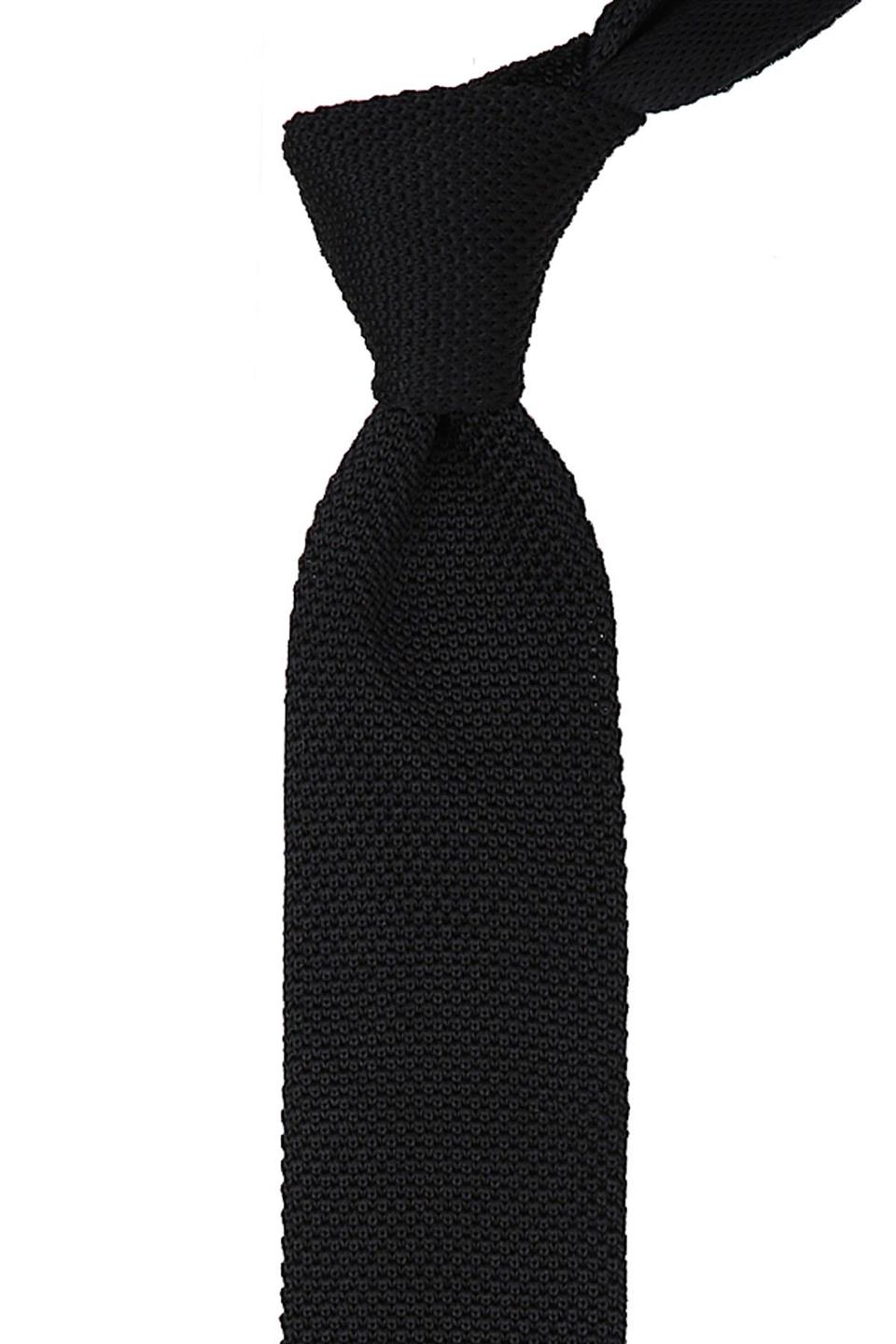 Siyah Düz Beyaz Detaylı Örgü Kravat 8207