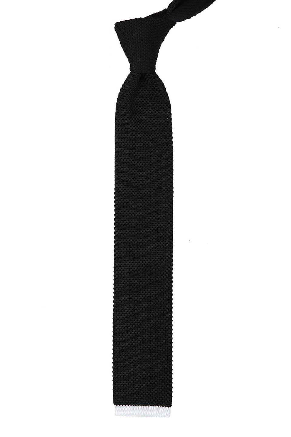 Siyah Düz Beyaz Detaylı Örgü Kravat 8207