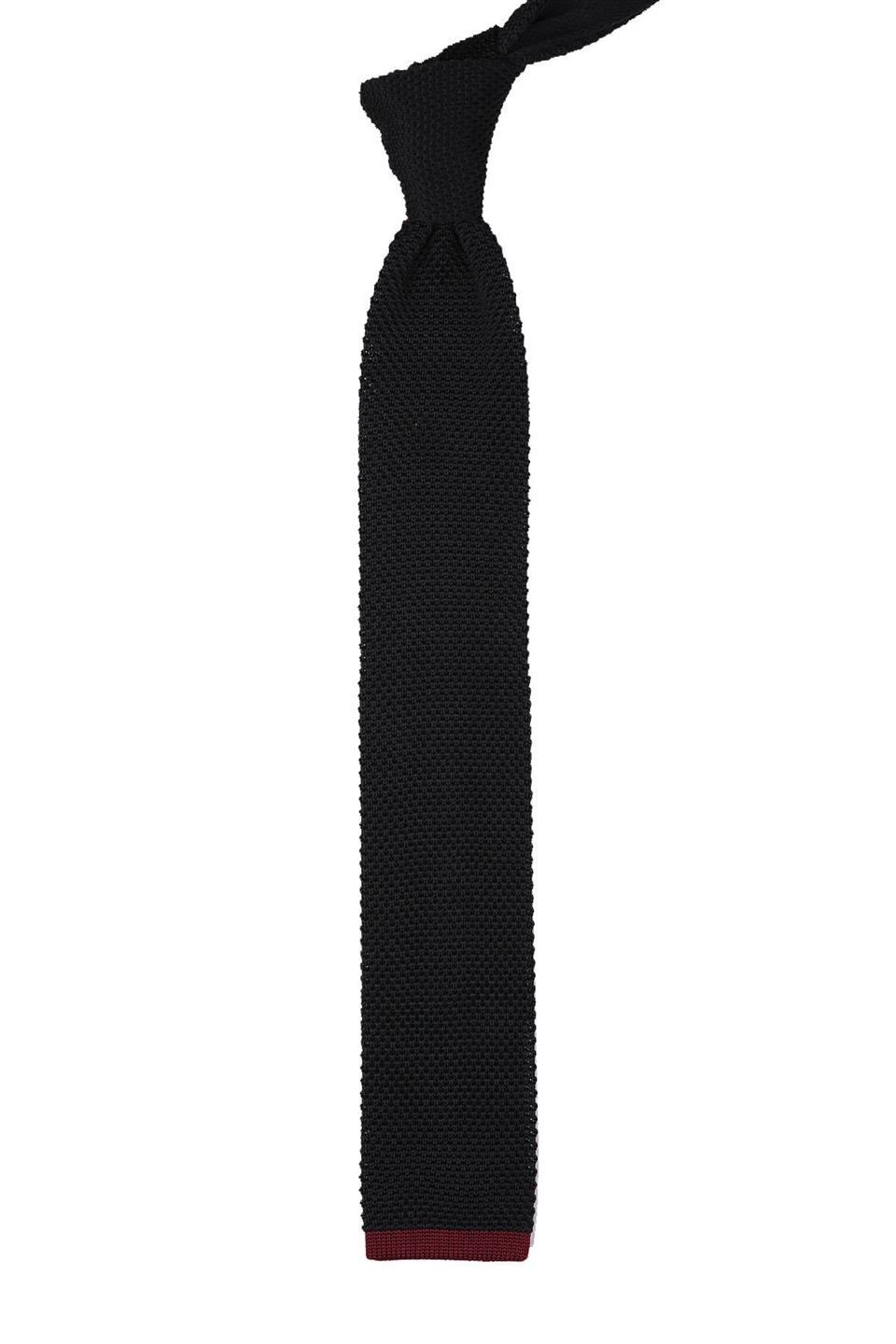 Siyah Düz Bordo Detaylı Örgü Kravat 8199