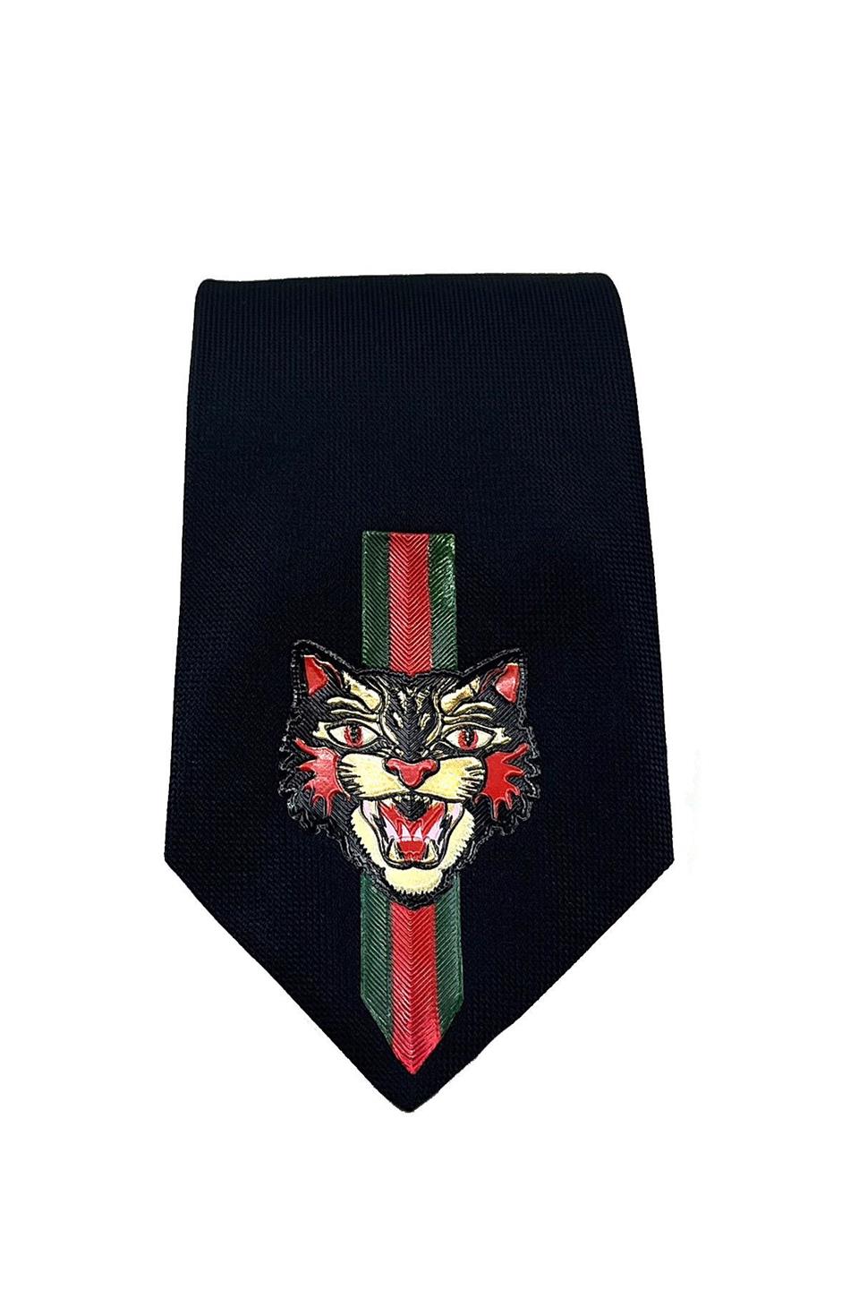Siyah Düz Kaplan Arma Baskılı Kravat KK11688