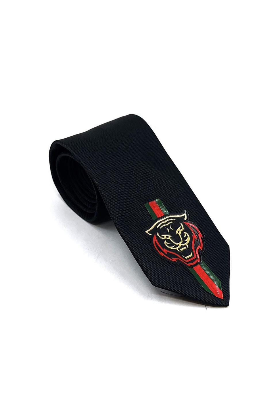 Siyah Düz Kaplan Arma Baskılı Kravat KK11700